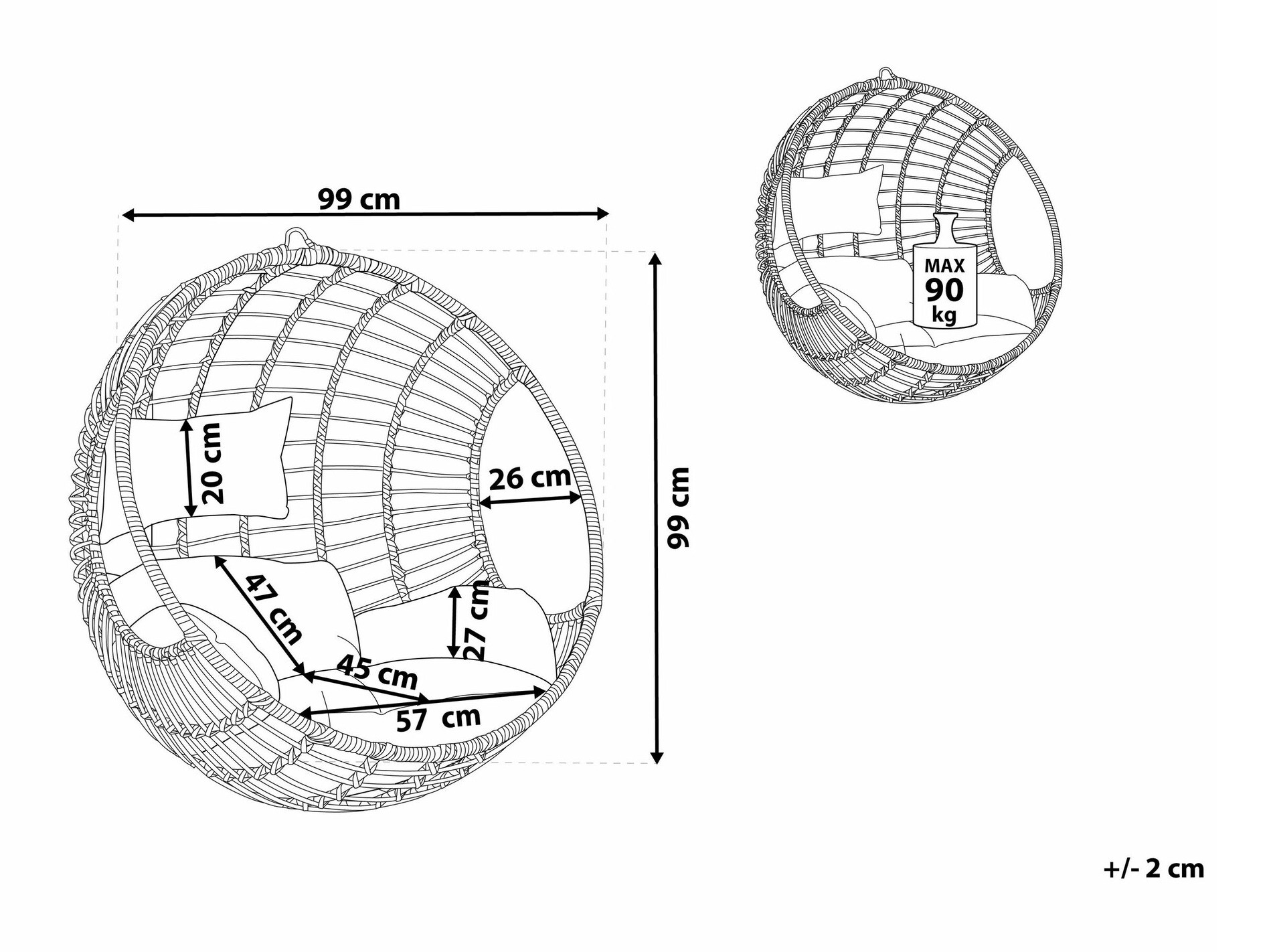 Viseči stol Berwyn 1879 (Svetlo rjava)