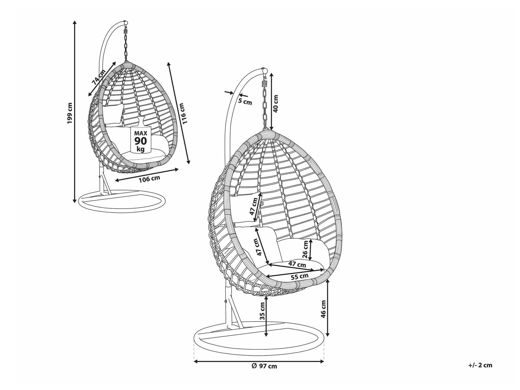 Viseči stol Berwyn 1910 (Siva)