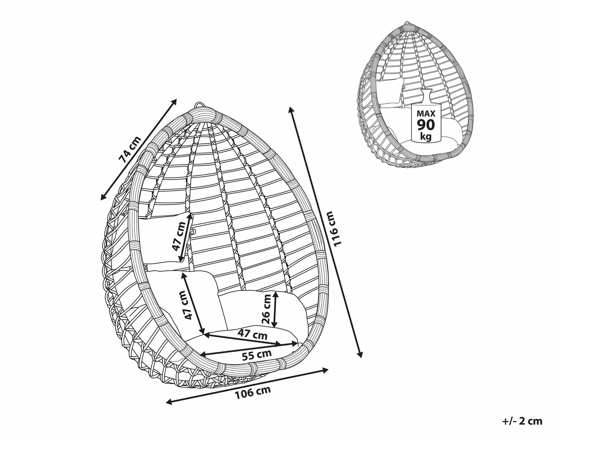 Viseči stol Berwyn 1913 (Siva)