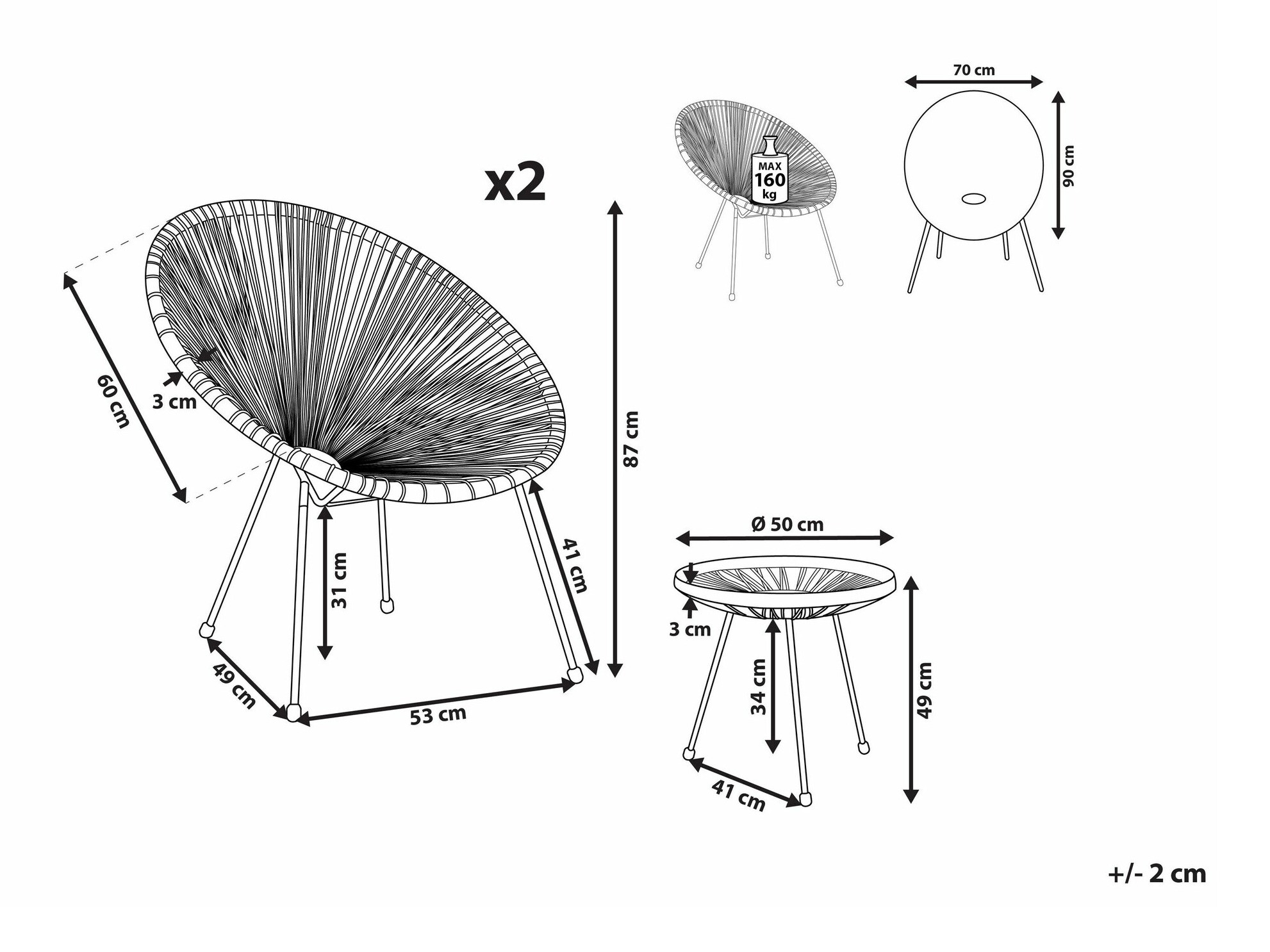 Komplet za balkon Berwyn 1921 (Temno siva)