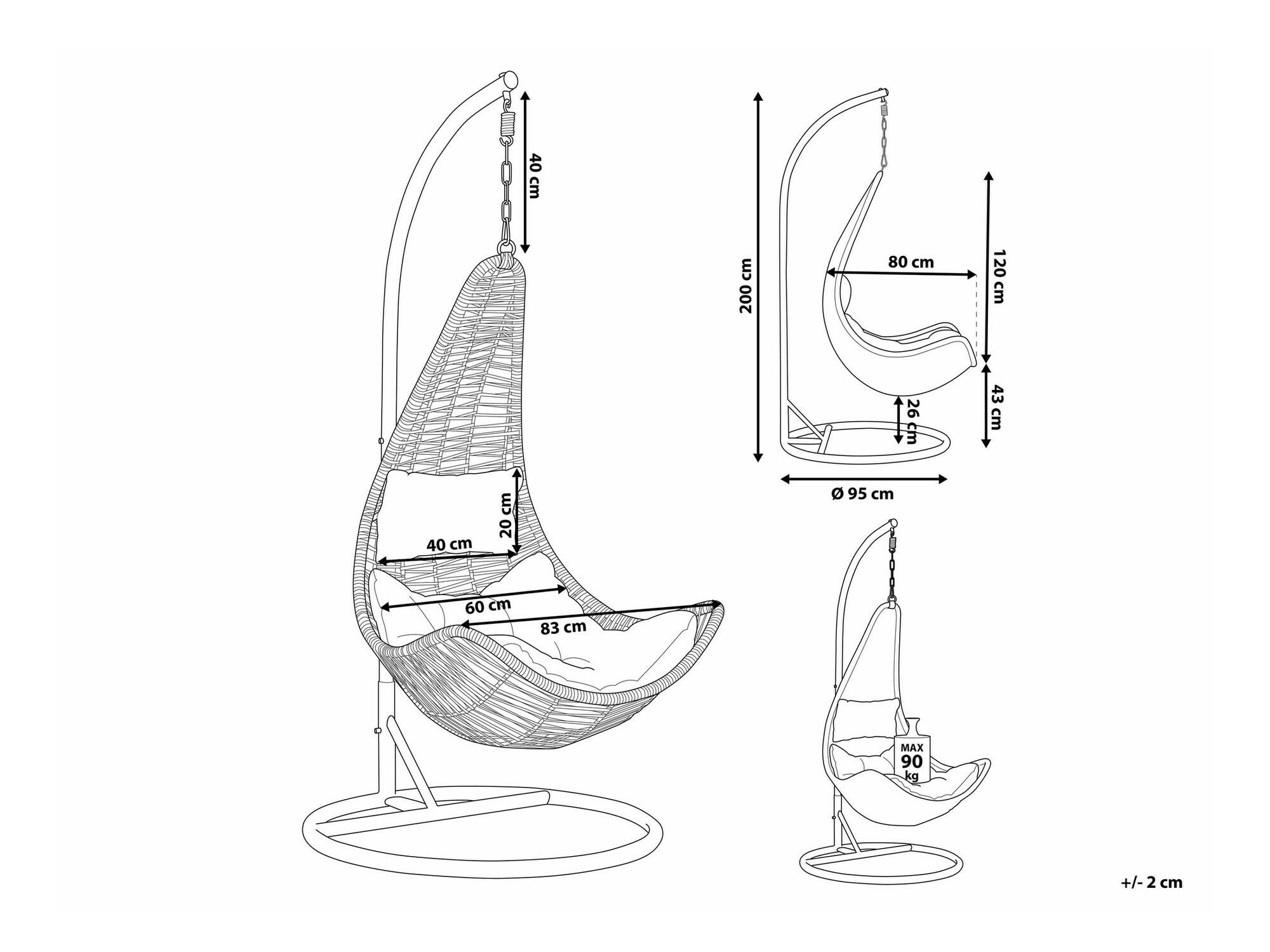 Viseči stol Berwyn 1944 (Siva)