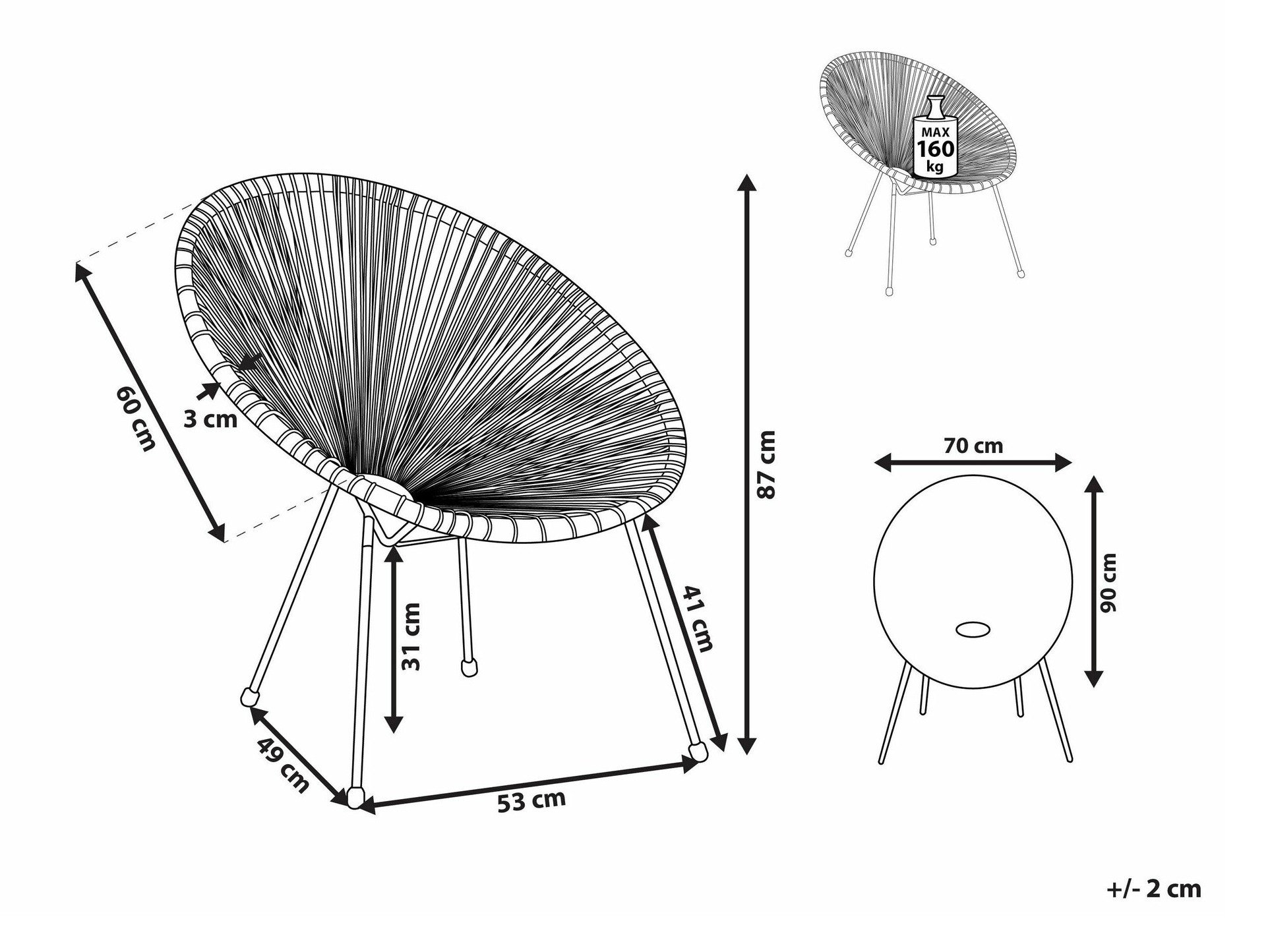Vrtni stol Berwyn 1953 (Črna)
