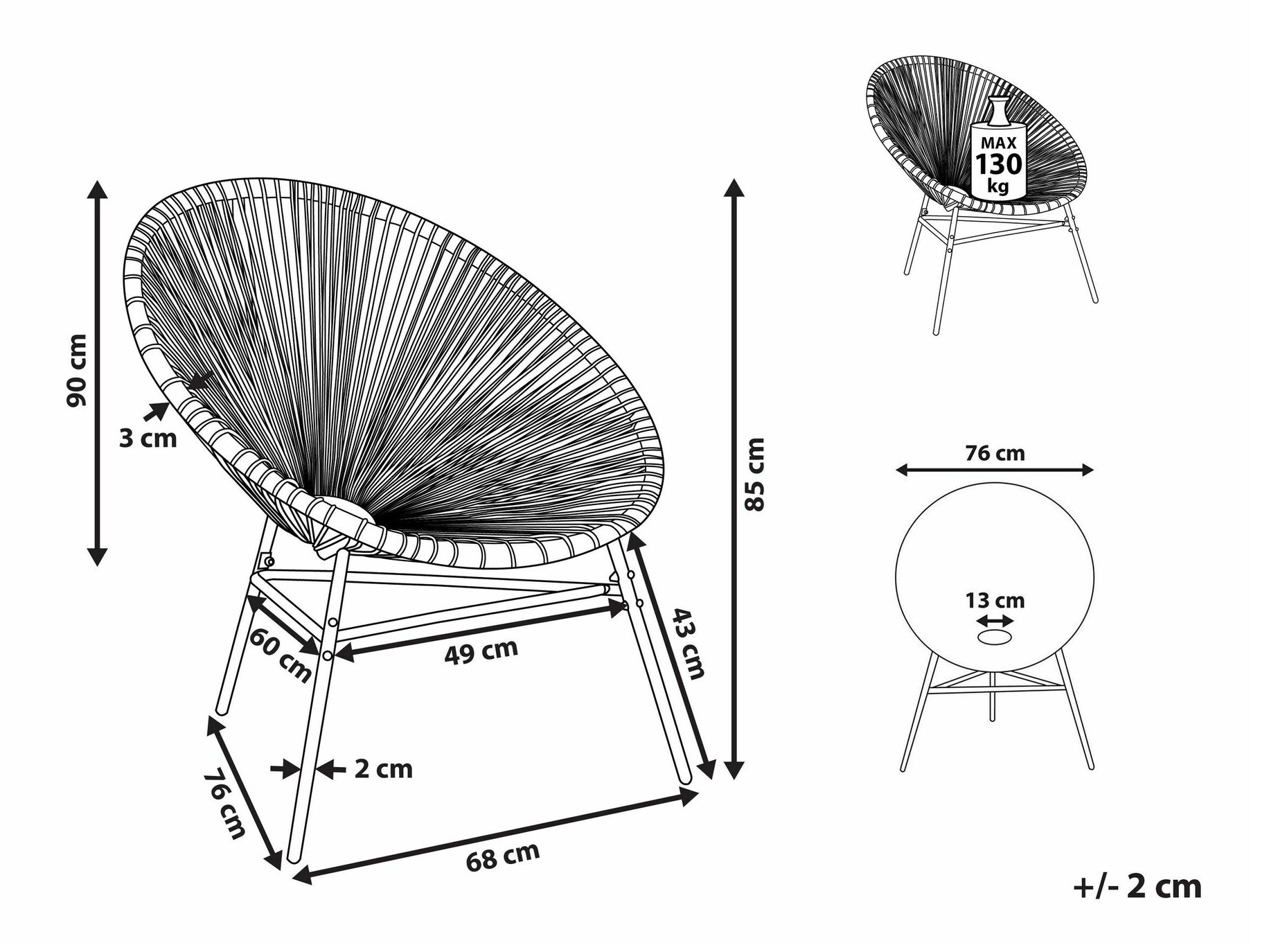 Vrtni stol Berwyn 1961 (Bela + Roza + Taupe)
