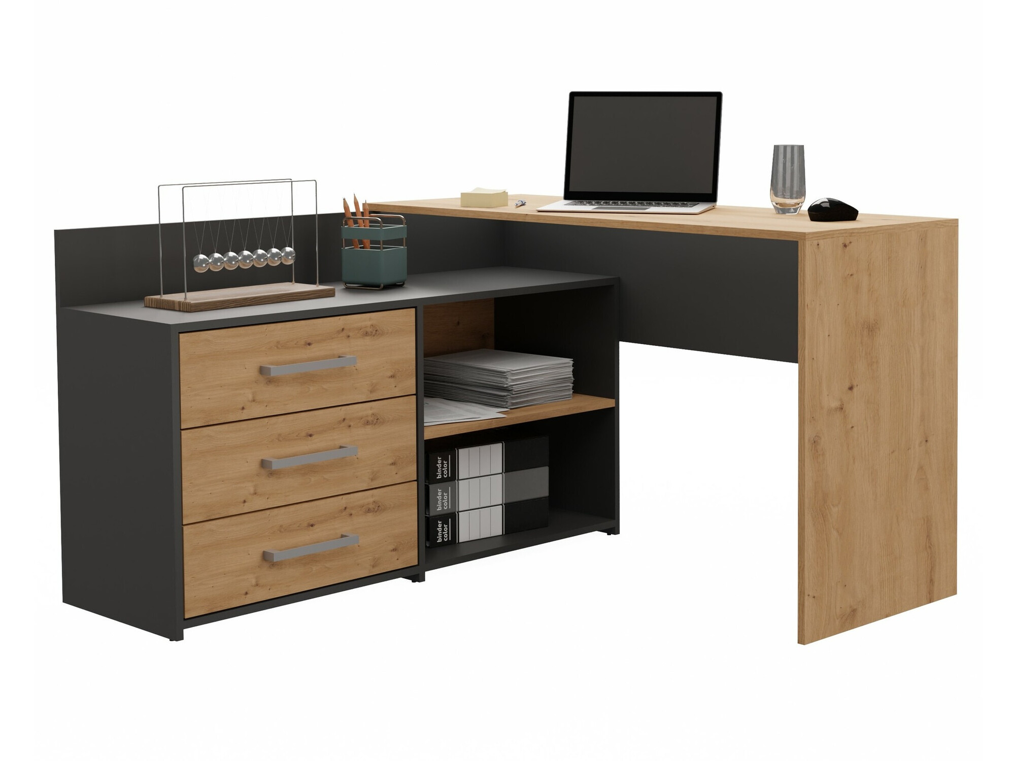 Kotna pisalna miza Mandeville 131 (Antracit + Artisan hrast)