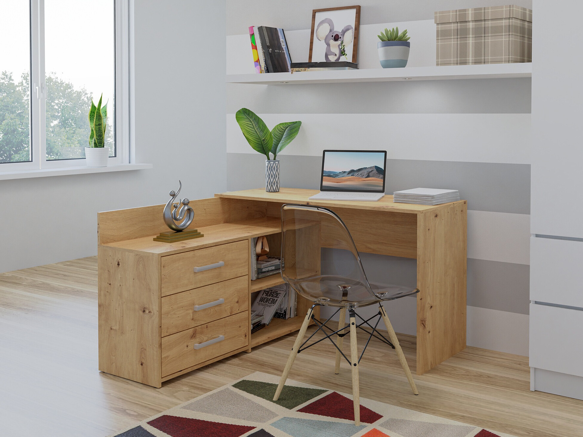 Kotna pisalna miza Mandeville 131 (Artisan hrast)