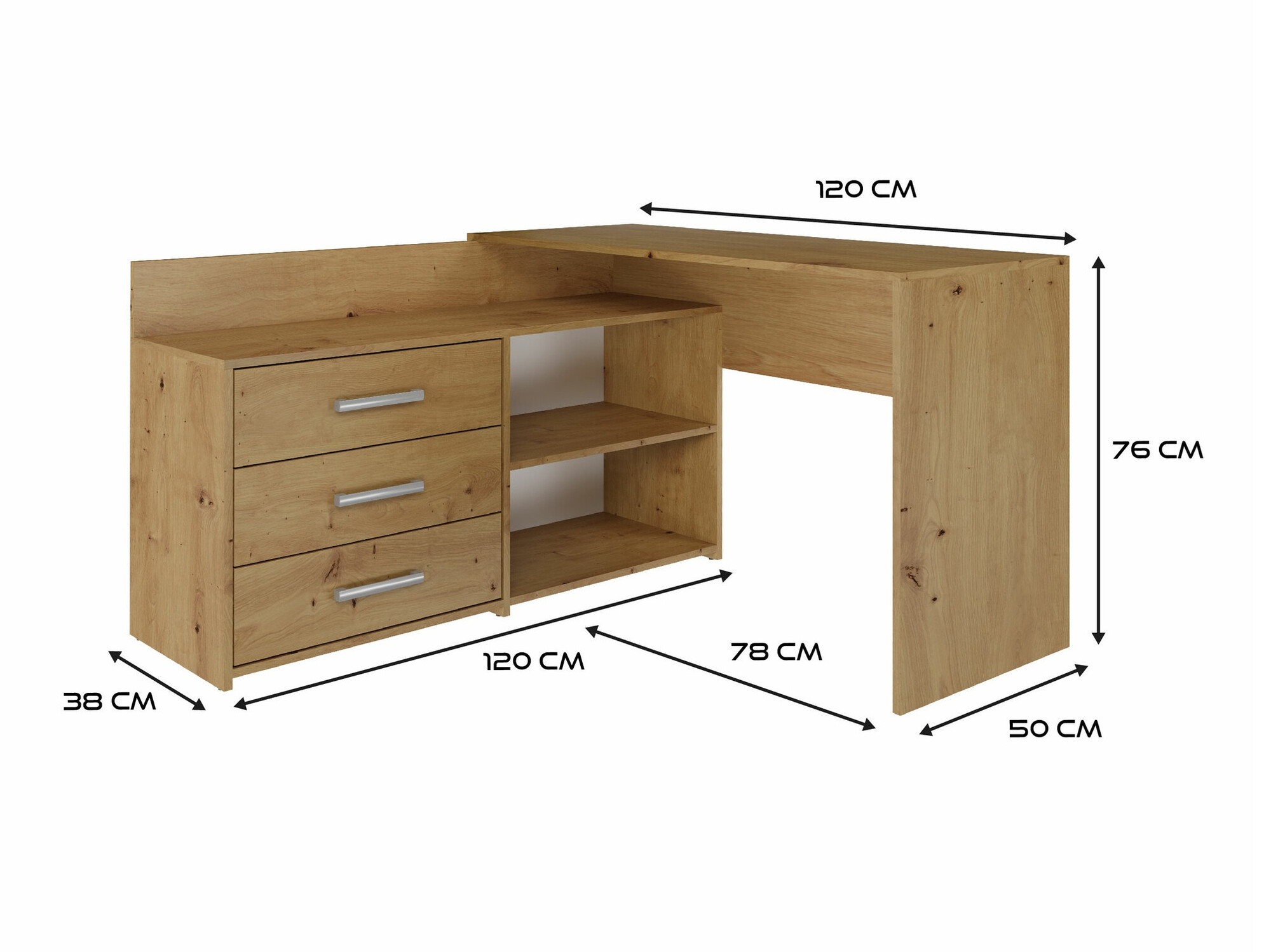 Kotna pisalna miza Mandeville 131 (Artisan hrast)