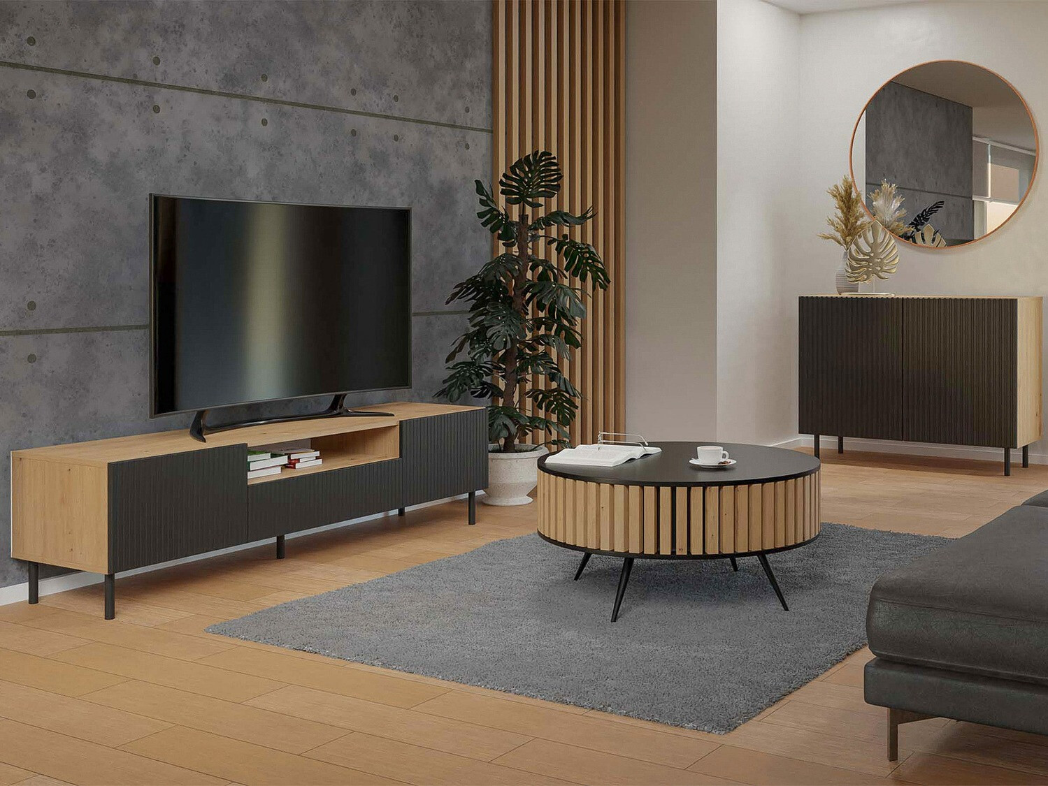 TV-omarica Romseru 105 (Črna + Artisan hrast)