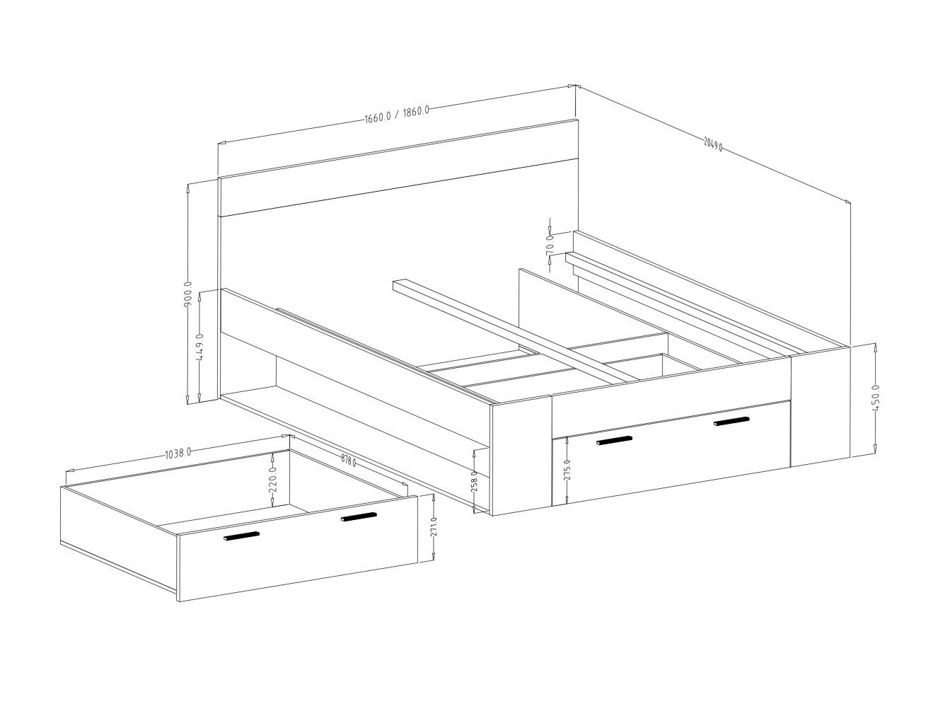 Postelja Melvele 108 (Hrast + Črna)