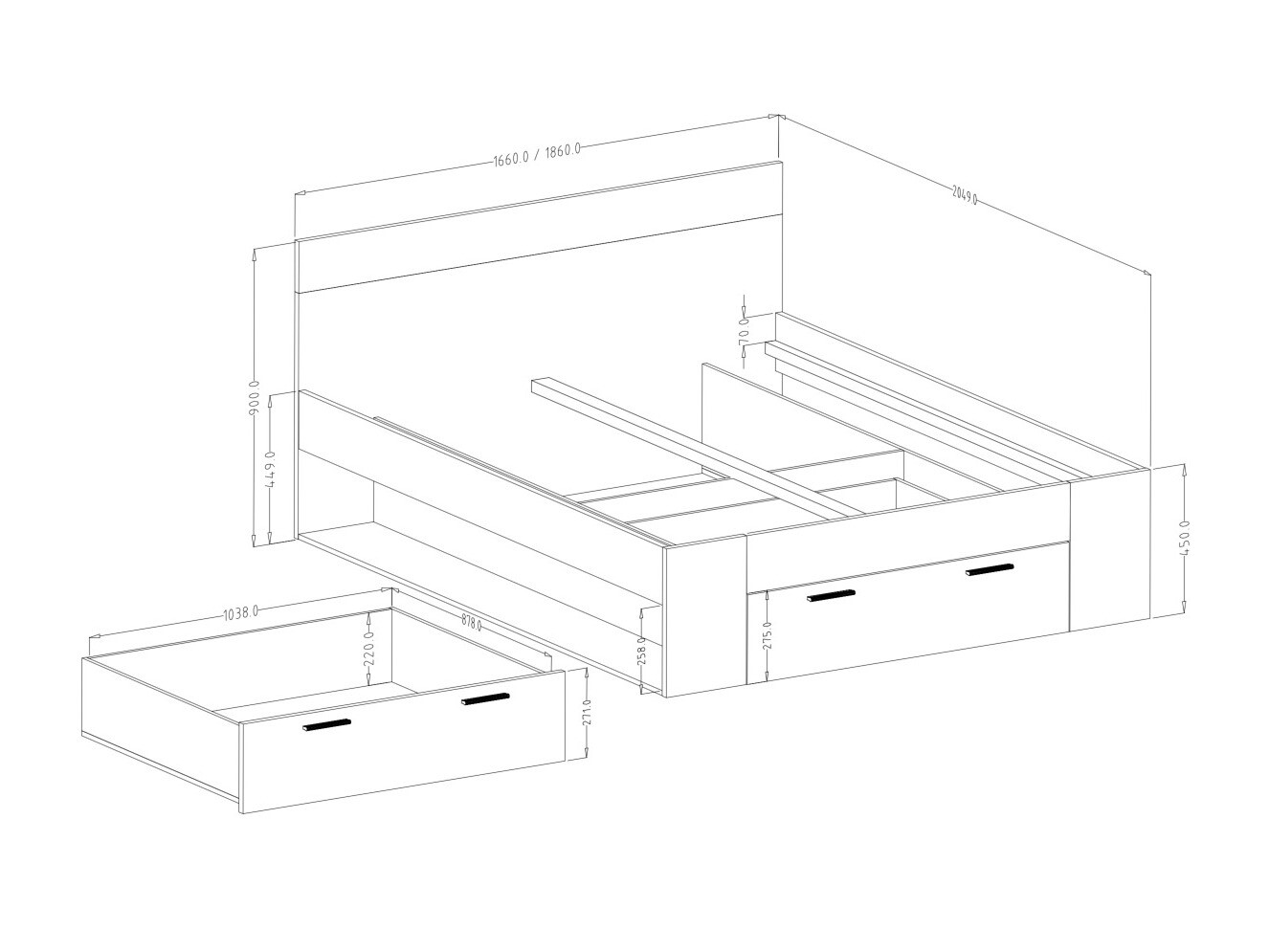 Postelja Melvele 108 (Monastery hrast + Črna)