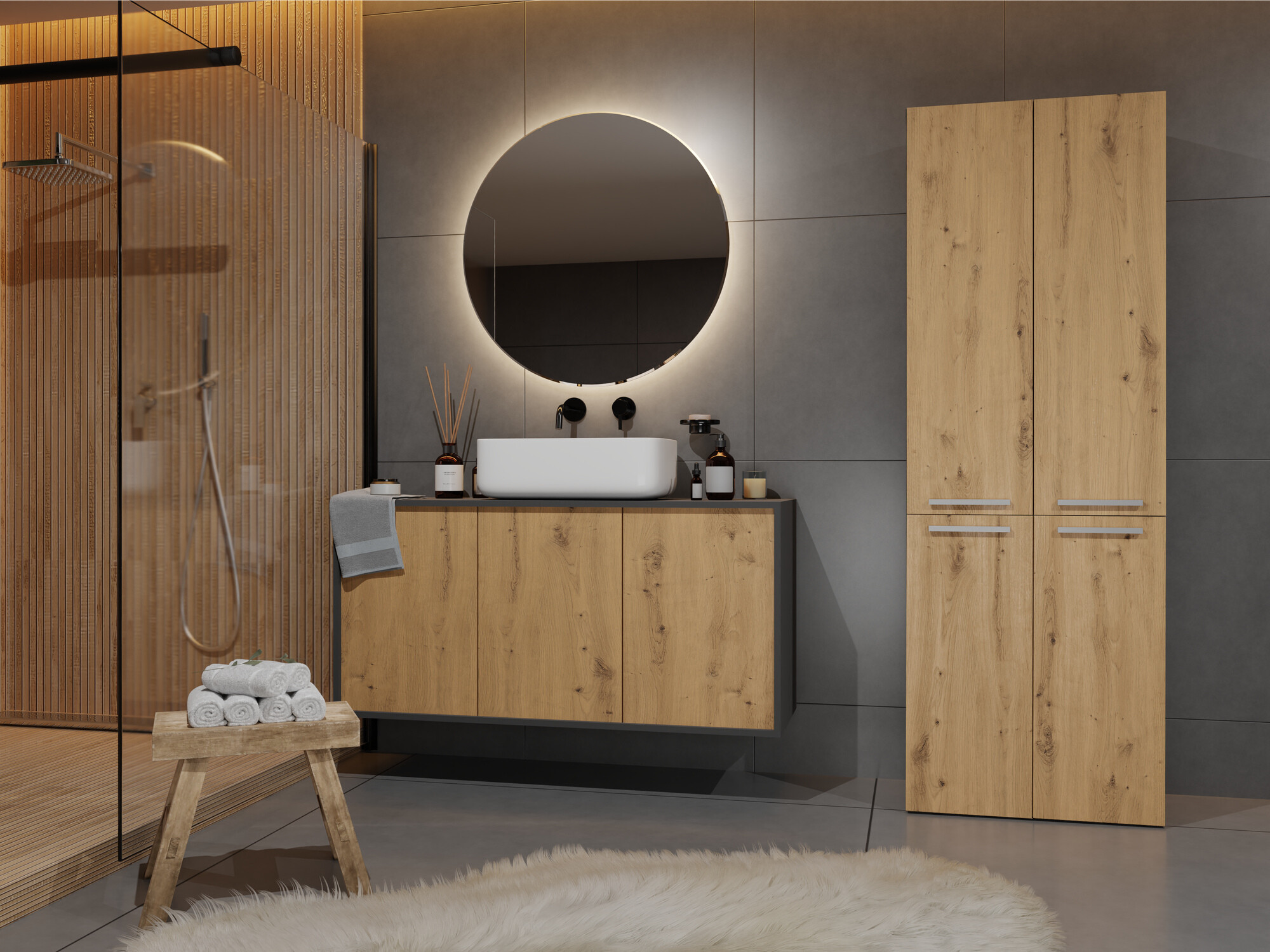 Prostostoječa Kopalniška omarica Nolmaru 100 (Antracit + Artisan hrast)