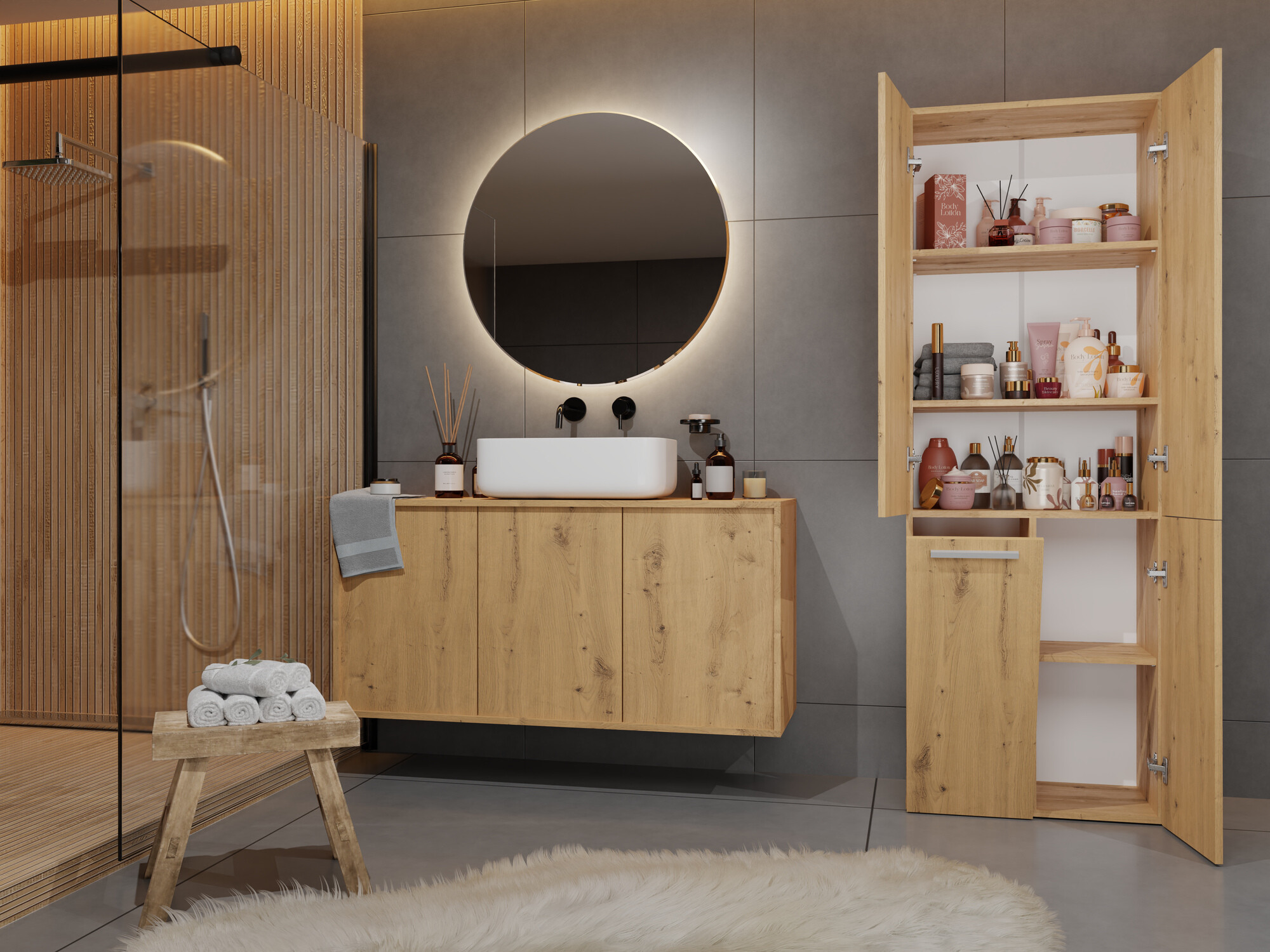 Prostostoječa Kopalniška omarica Nolmaru 100 (Artisan hrast)