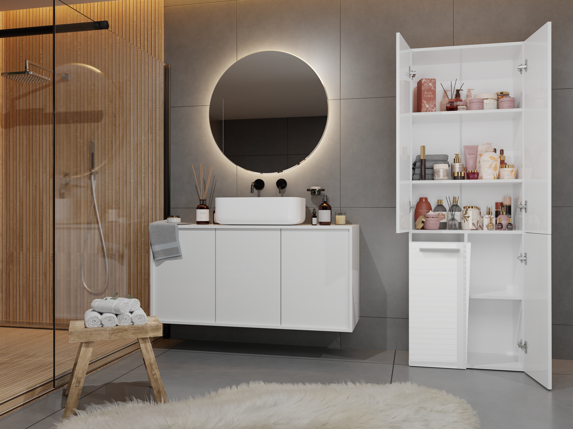 Prostostoječa Kopalniška omarica Nolmaru 100 (Bela + Sijaj bela)