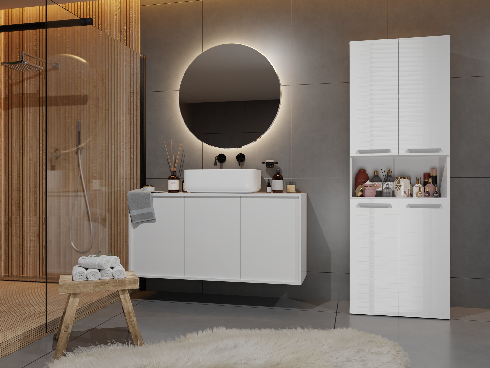 Prostostoječa Kopalniška omarica Nolmaru 101 (Bela + Sijaj bela)