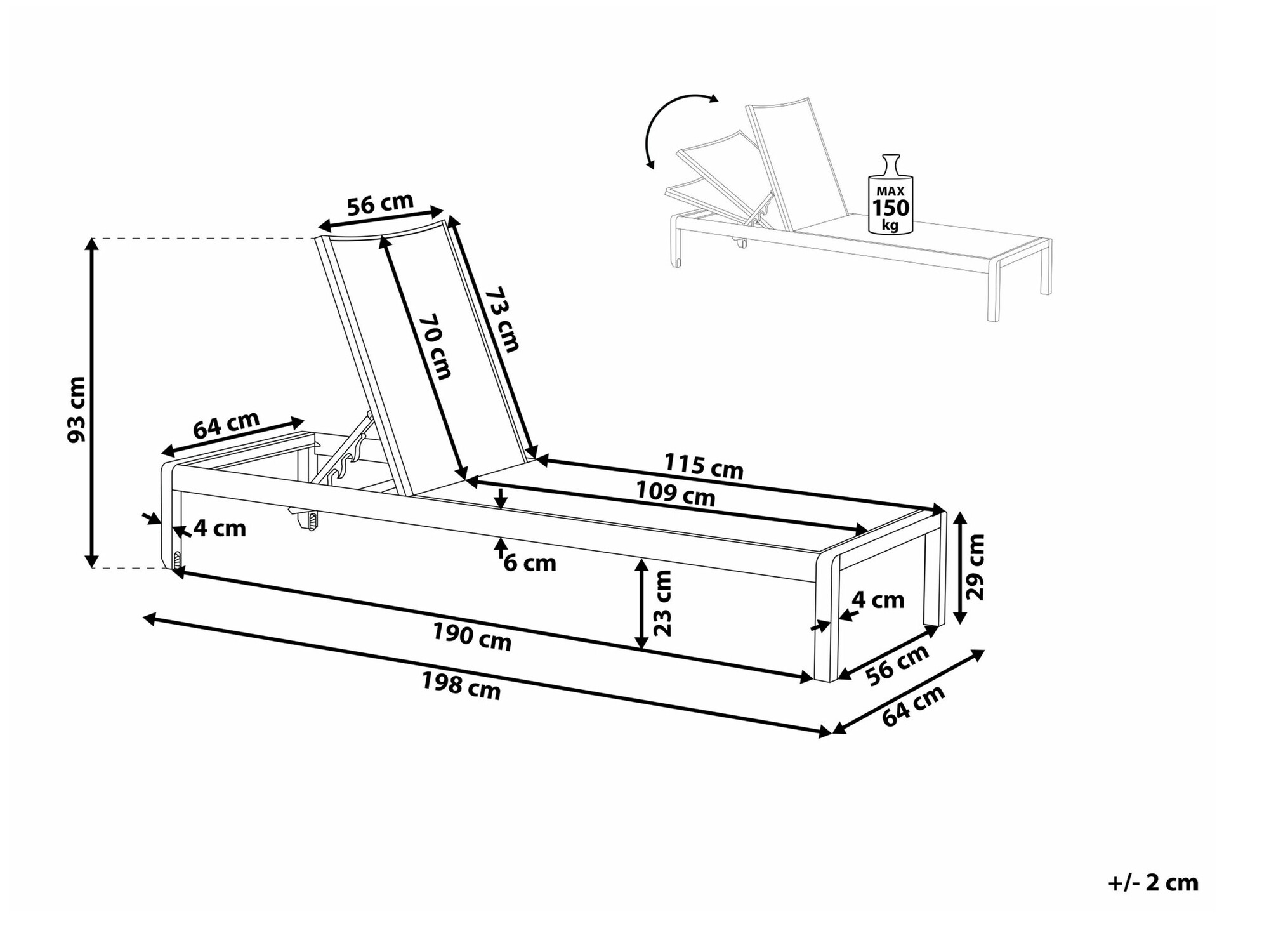 Vrtni ležalnik Berwyn 1972 (Črna)