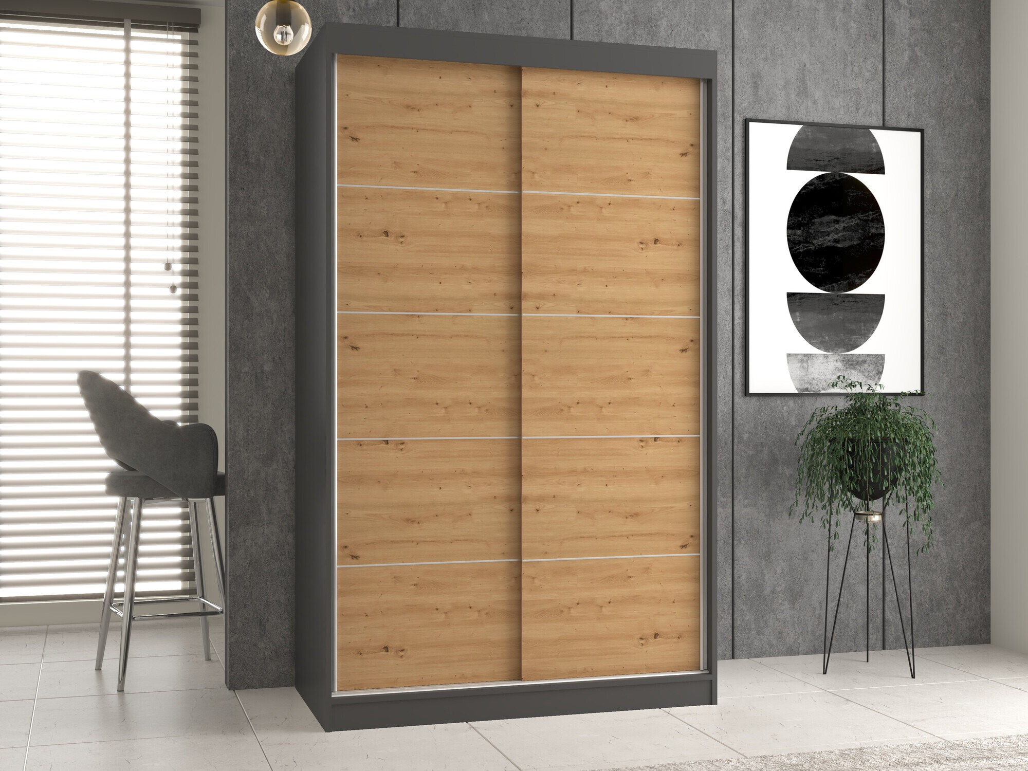 Garderobna omara Mandeville 164 (Antracit + Artisan hrast)