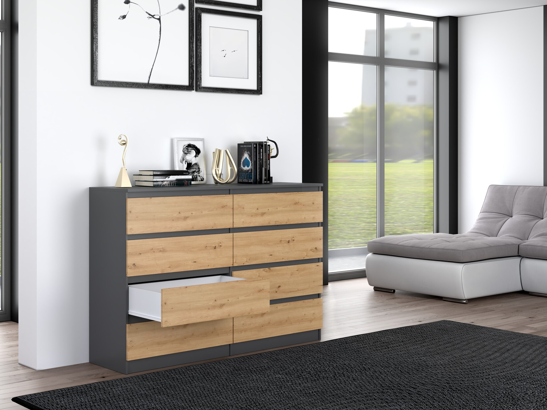 Komoda Elbvelu 100 (Antracit + Artisan hrast)