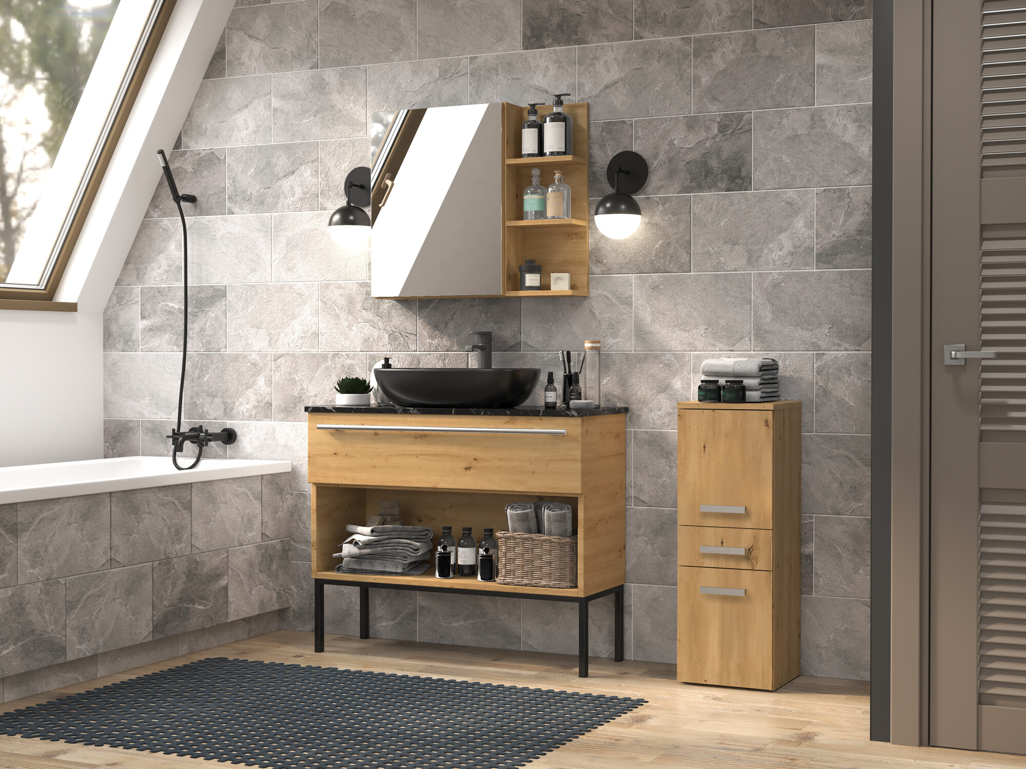 Prostostoječa Kopalniška omarica Nolmaru 108 (Artisan hrast)