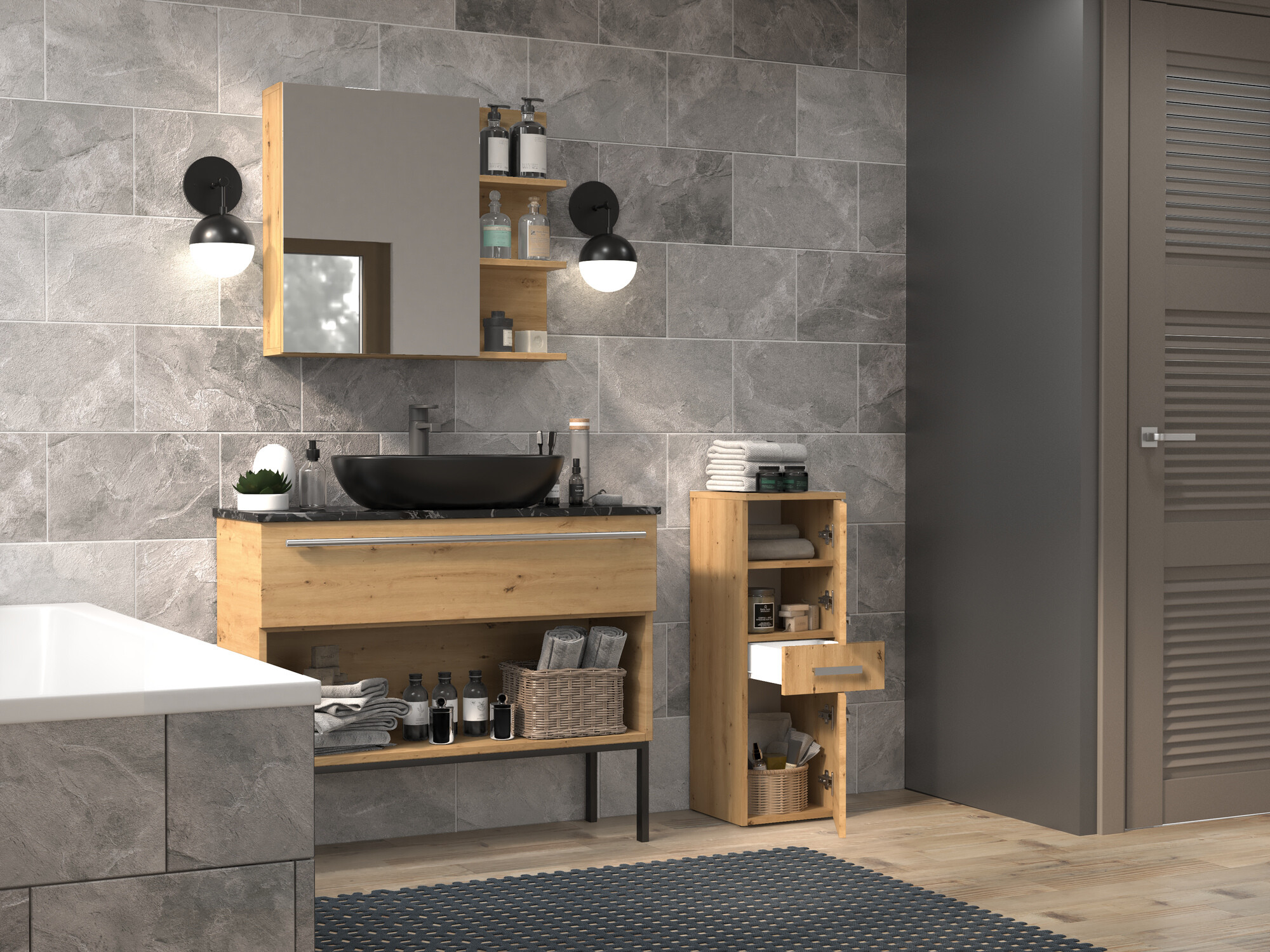 Prostostoječa Kopalniška omarica Nolmaru 108 (Artisan hrast)