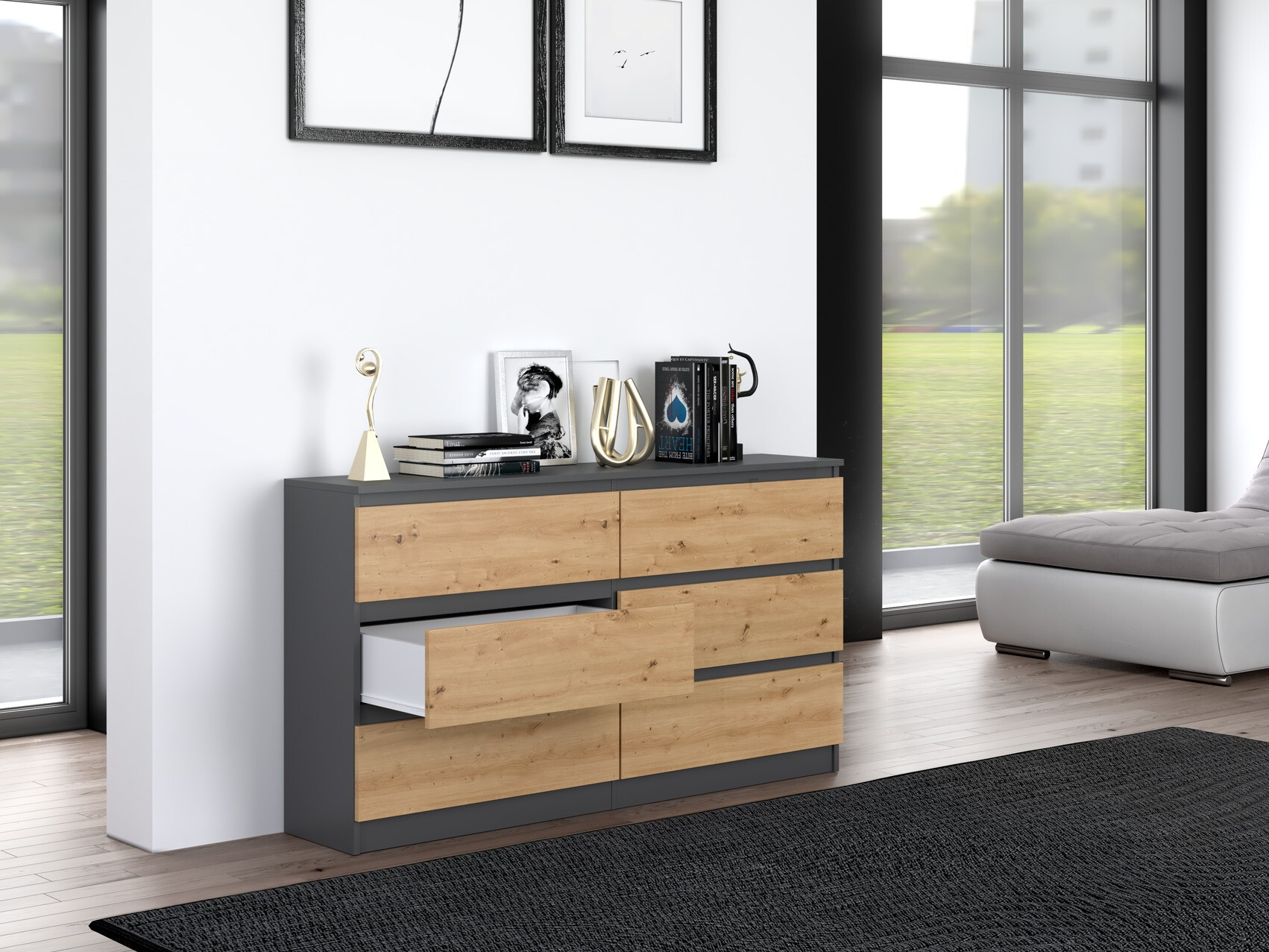 Komoda Elbvelu 102 (Antracit + Artisan hrast)