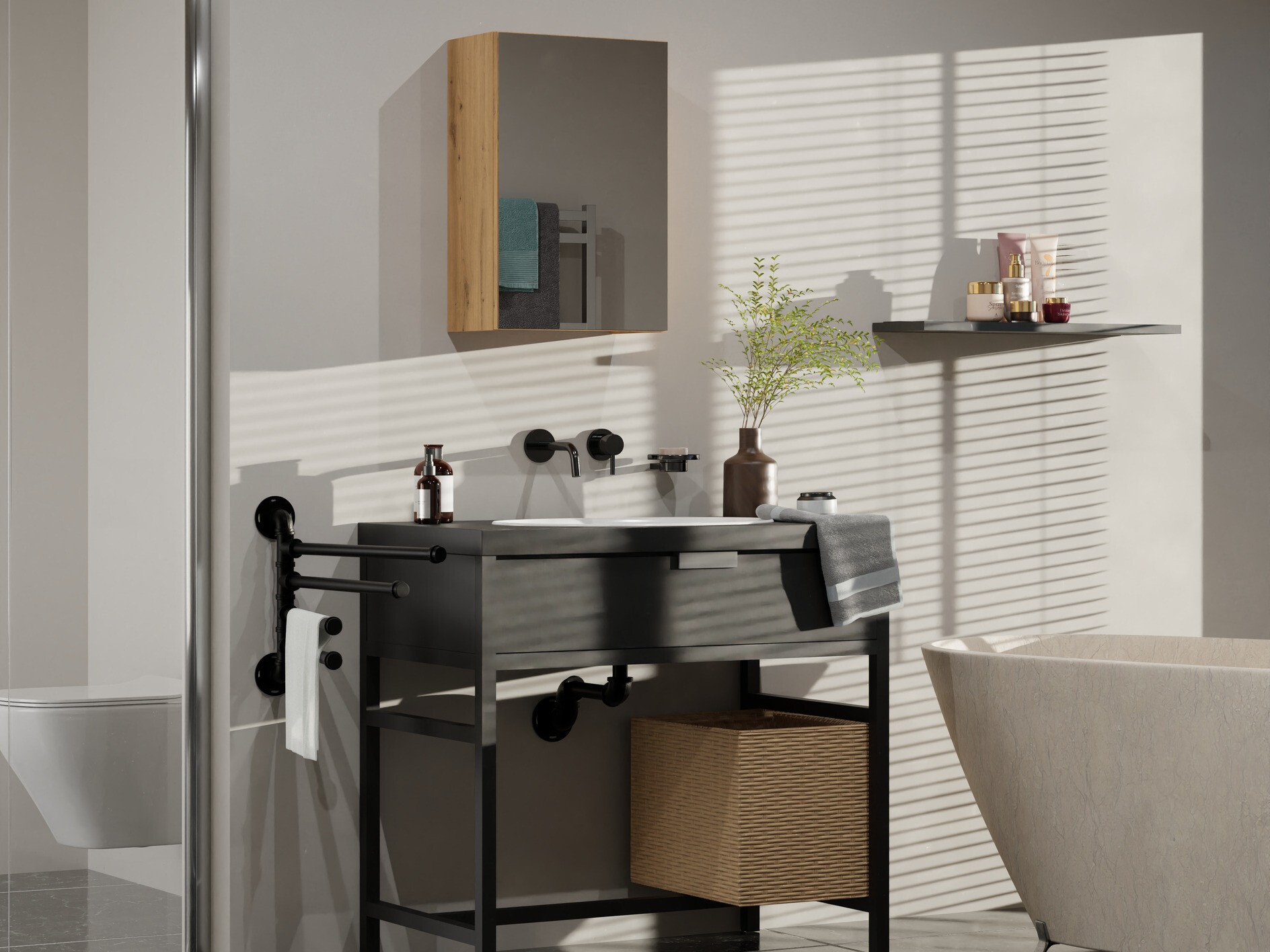 Kopalniška omarica z ogledalom Balelbo 100 (Artisan hrast)