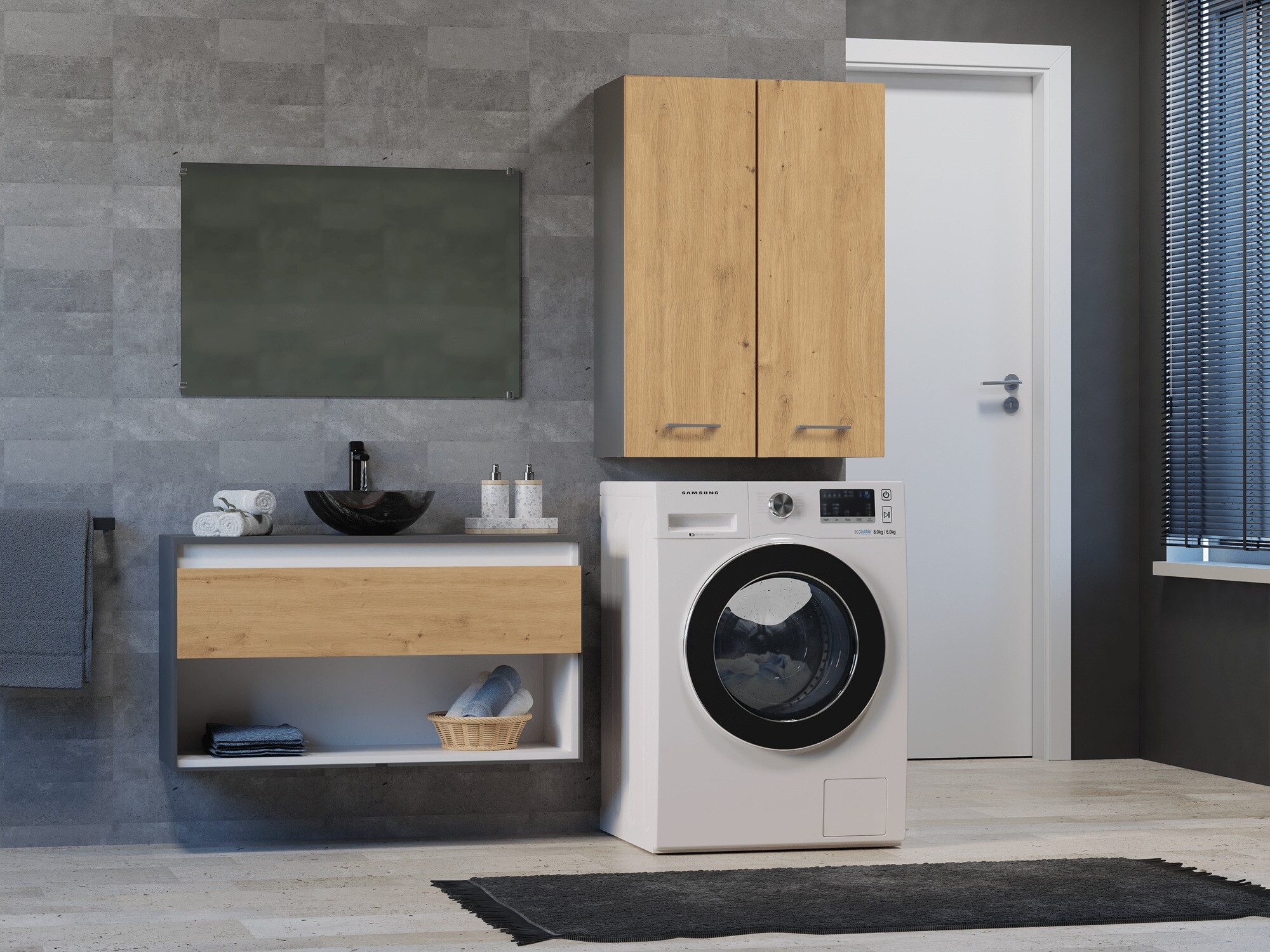 Stenska kopalniška omarica Balelbo 105 (Antracit + Artisan hrast)