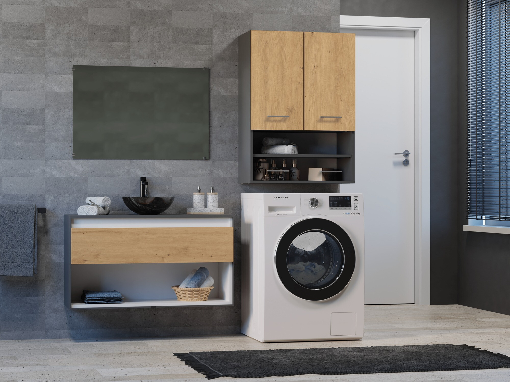 Stenska kopalniška omarica Balelbo 106 (Antracit + Artisan hrast)