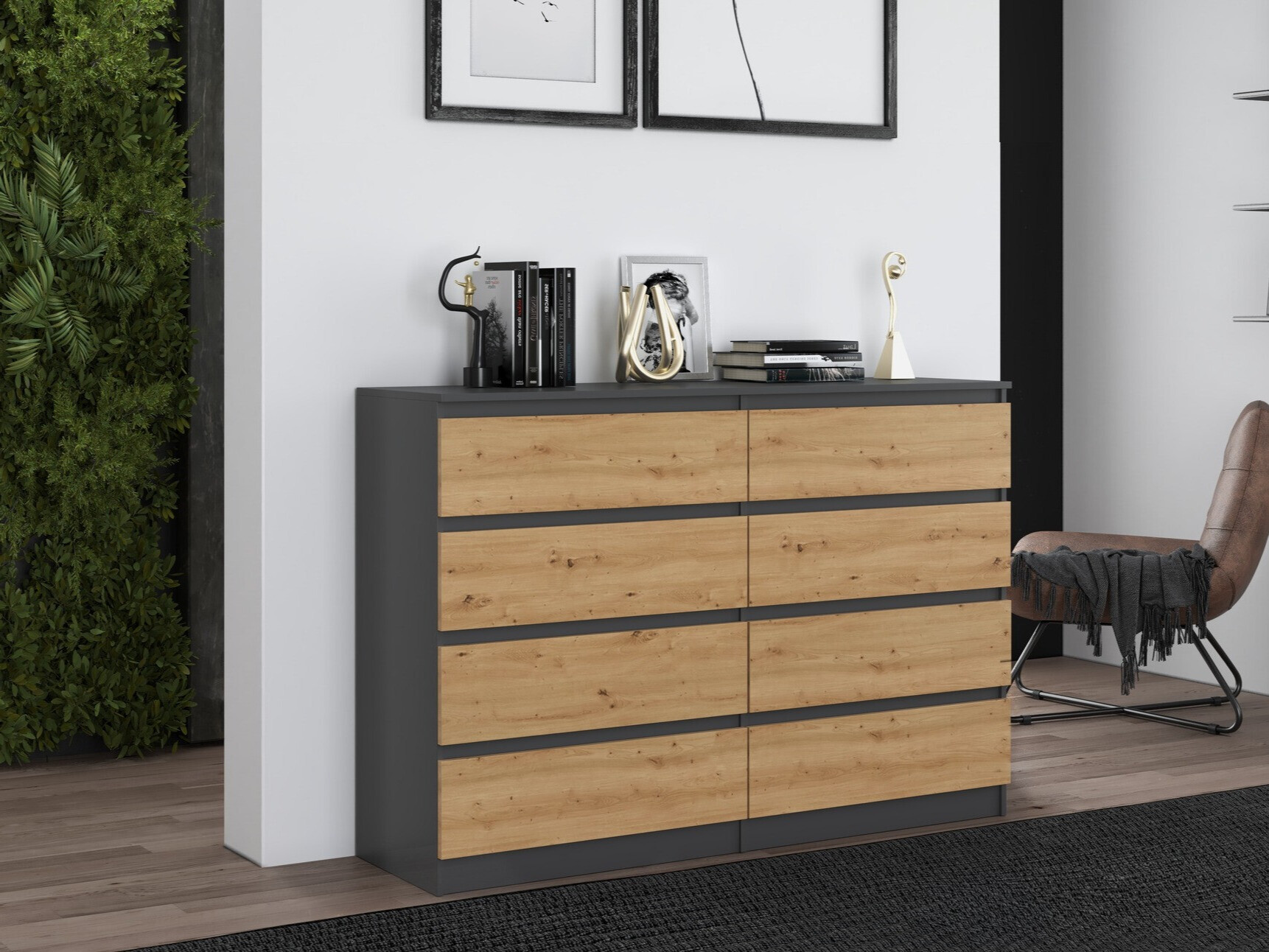 Komoda Elbvelu 100 (Antracit + Artisan hrast)