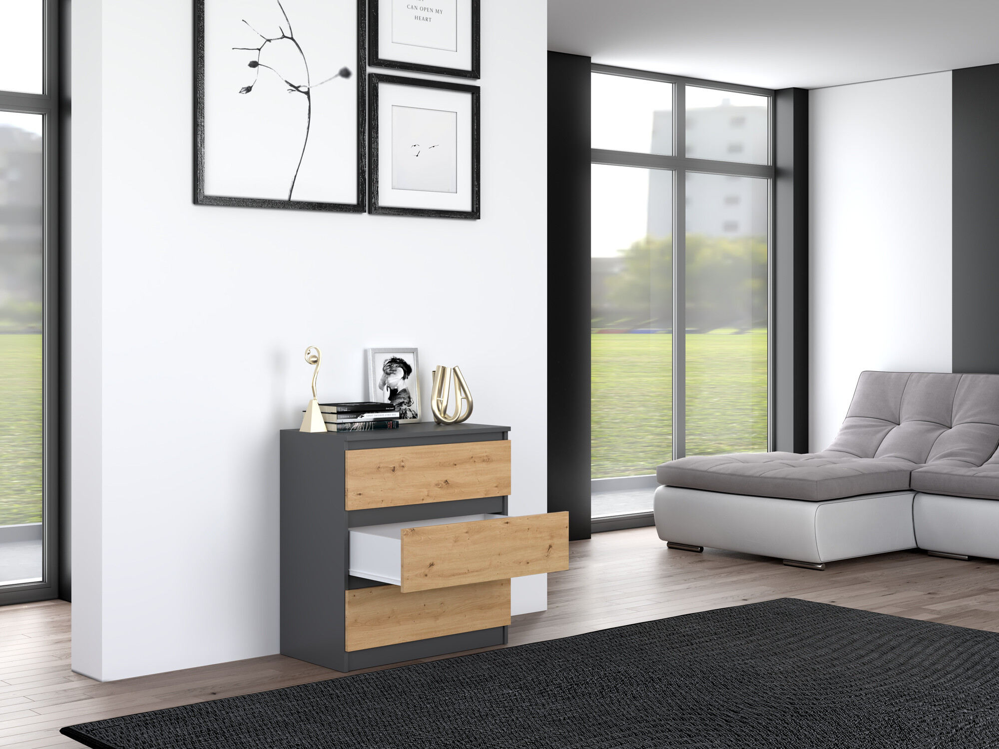 Komoda Elbvelu 106 (Antracit + Artisan hrast)