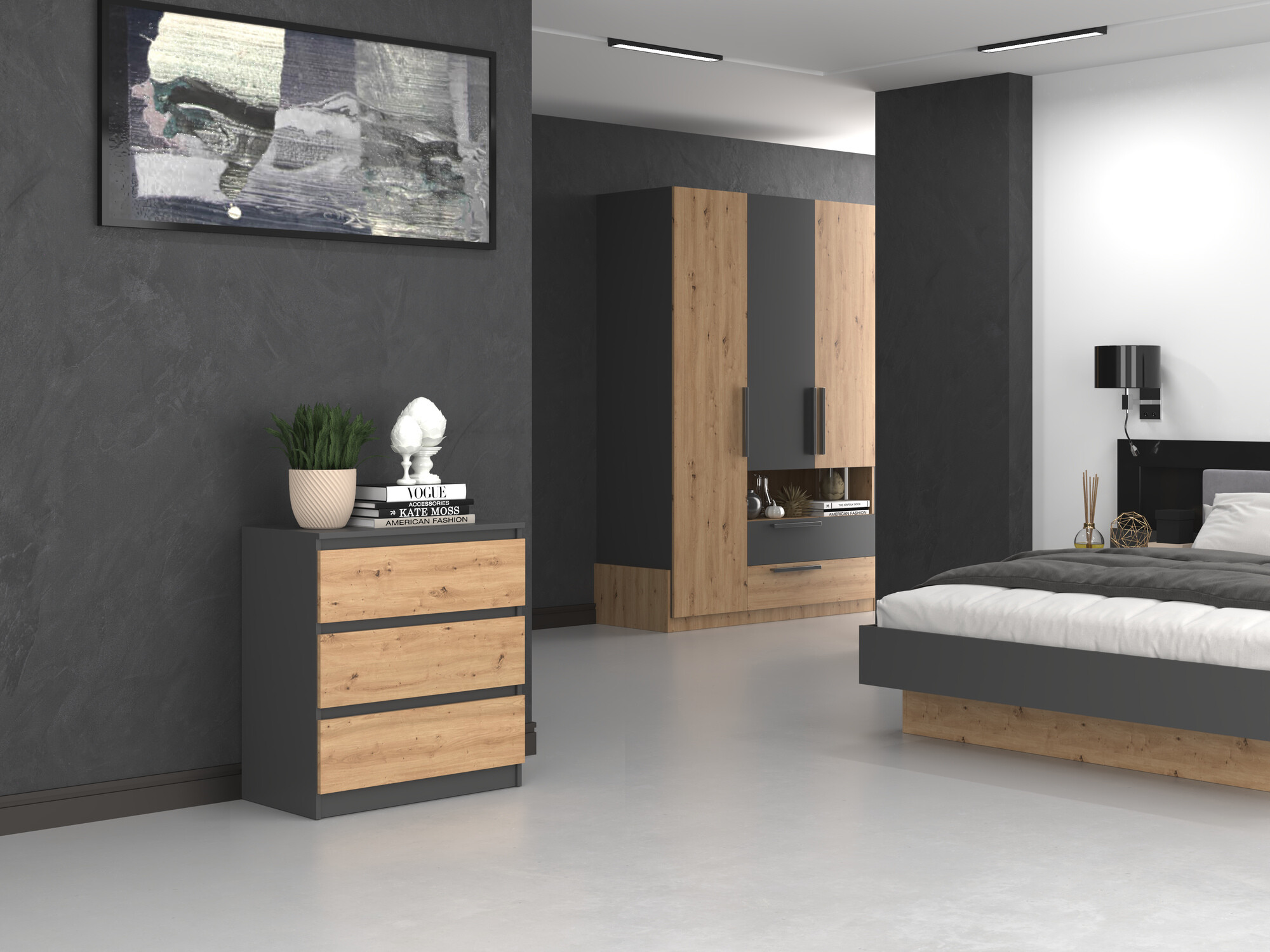 Komoda Elbvelu 106 (Antracit + Artisan hrast)