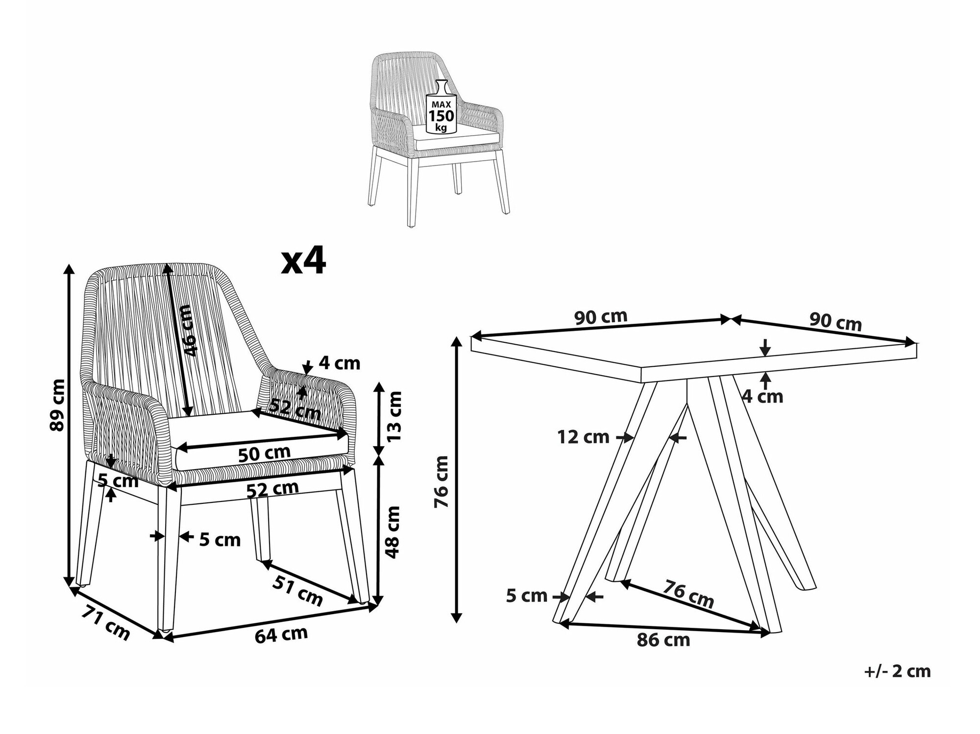Komplet mize in stolov Nolsoro 105 (Črna)