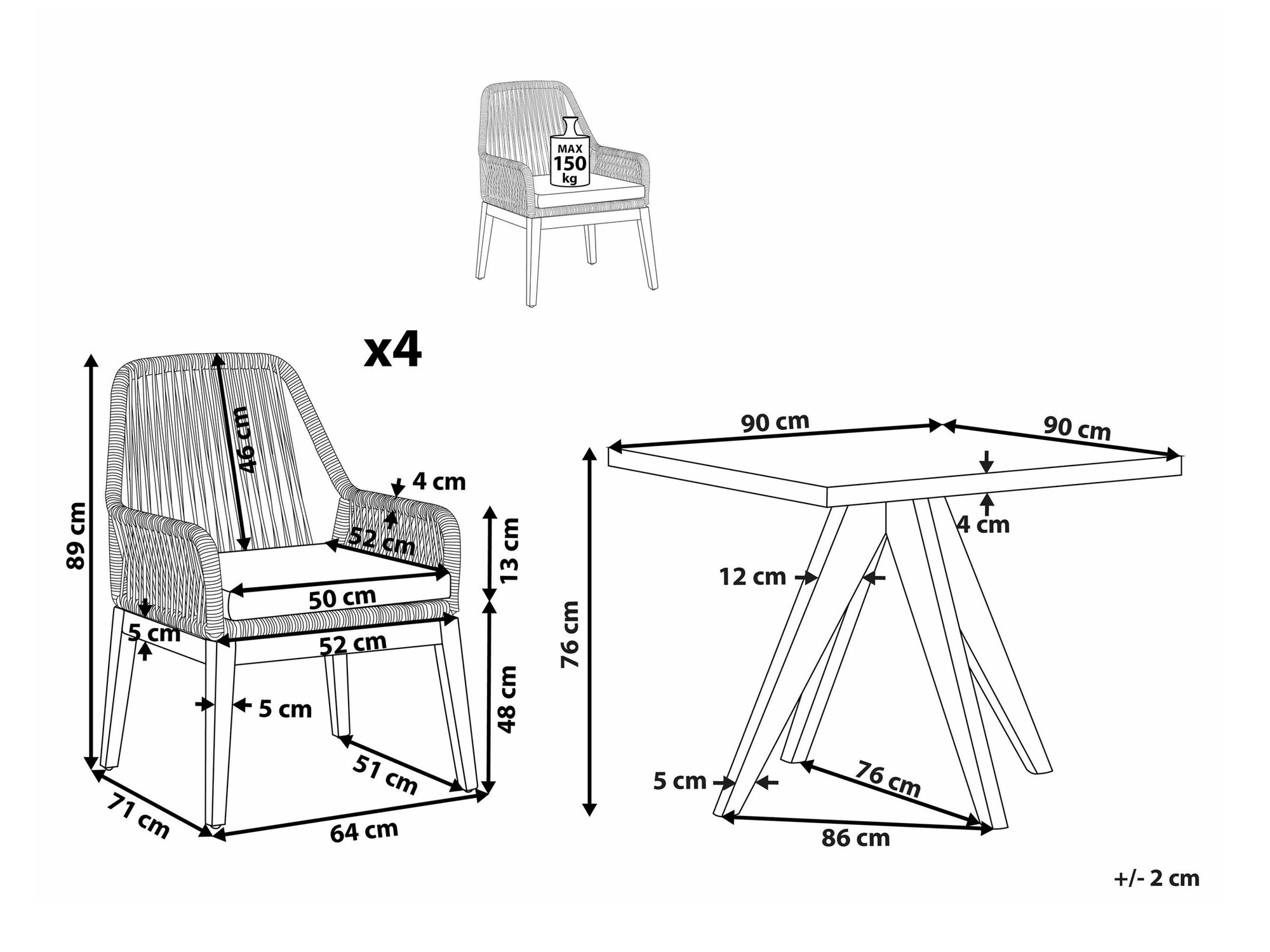 Komplet mize in stolov Nolsoro 105