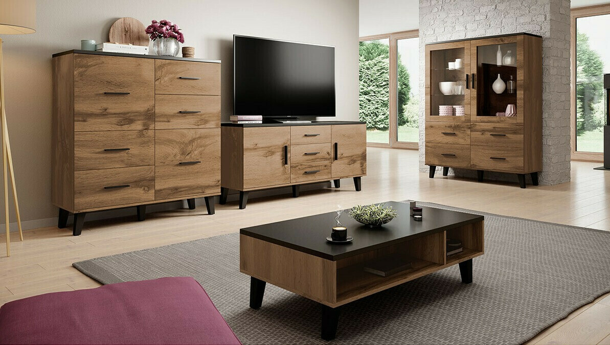 TV-omarica Larfloi 107 (Wotan hrast + Črna)