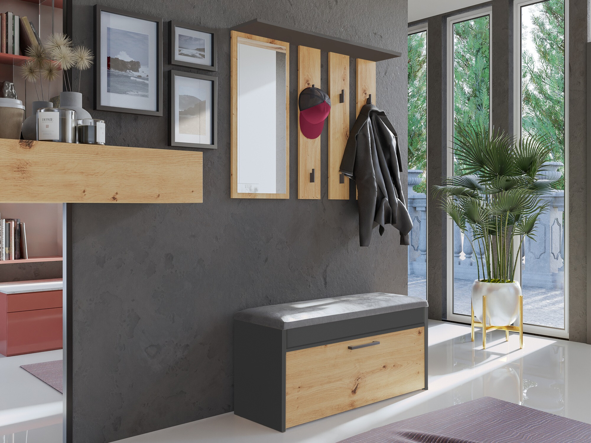 Omarica za čevlje Mandeville 216 (Antracit + Artisan hrast)