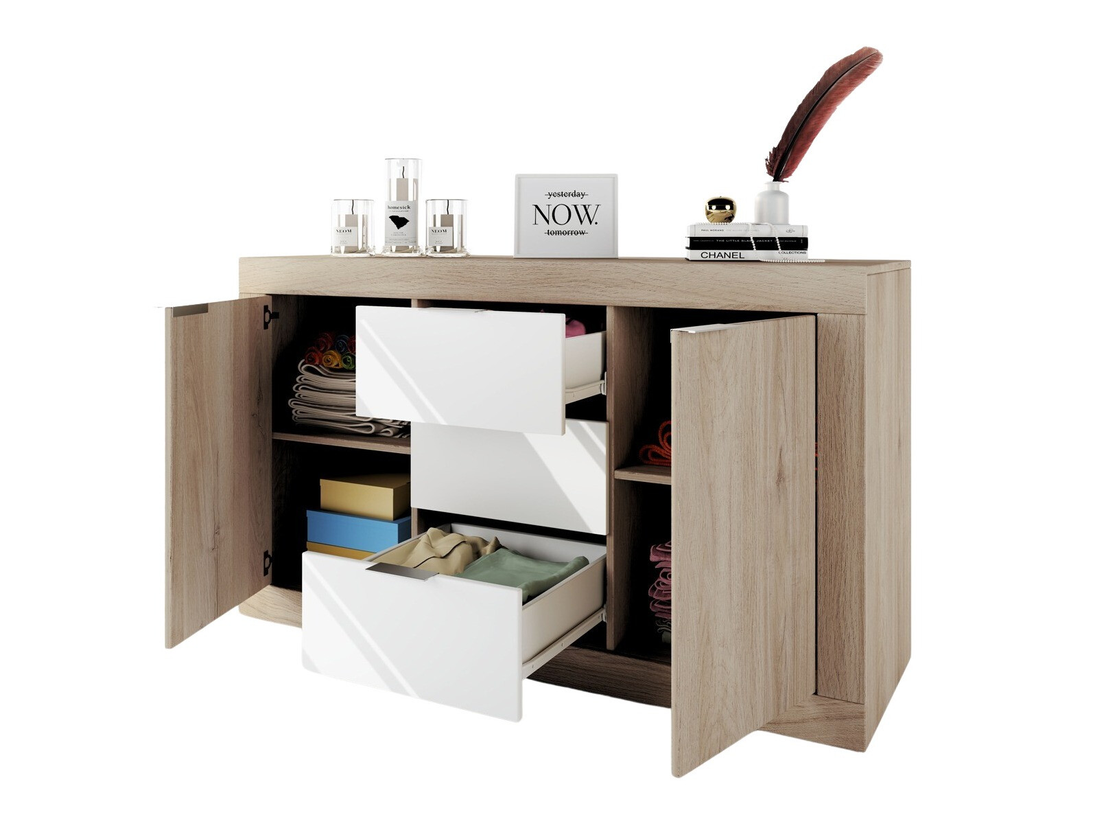 Komoda Portland 396 (Arven hrast + Sijaj bela)