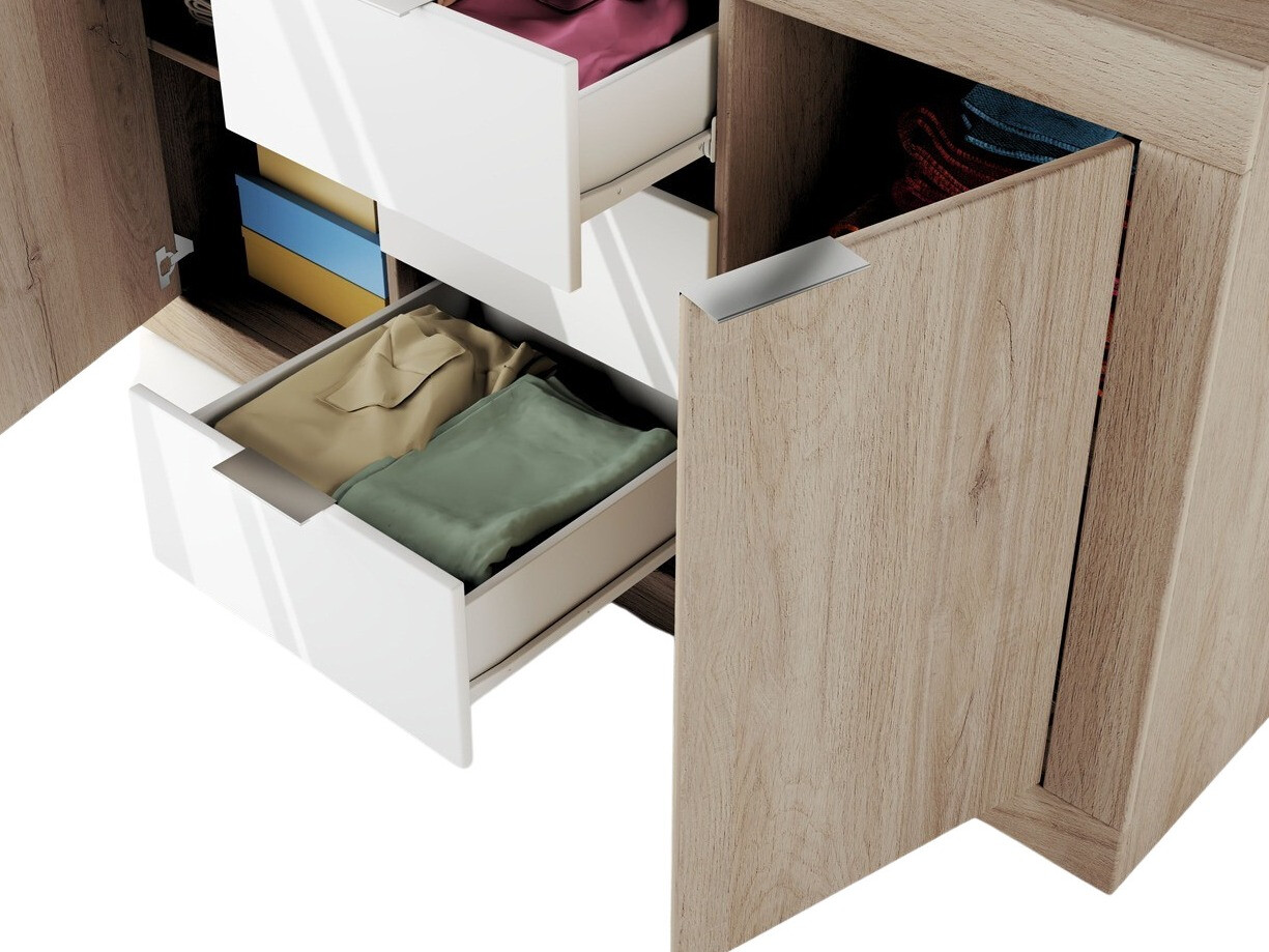 Komoda Portland 396 (Arven hrast + Sijaj bela)