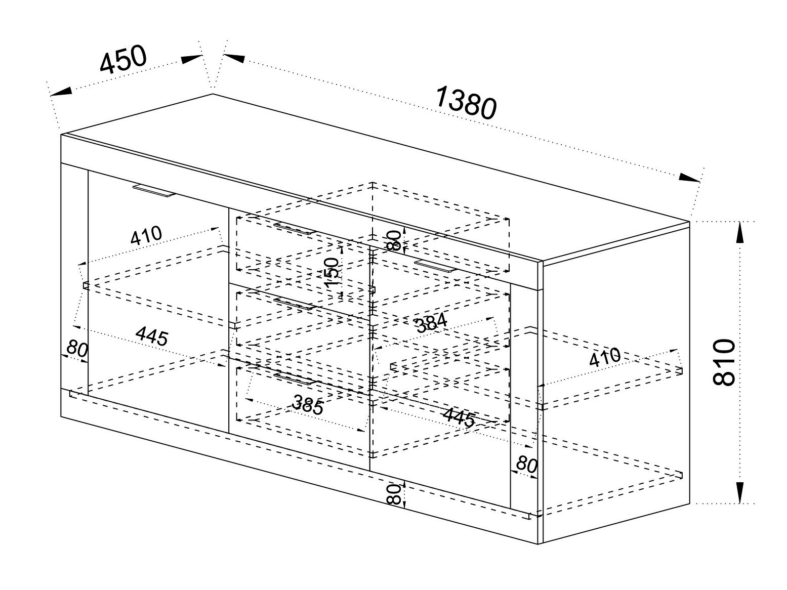 Komoda Portland 396 (Arven hrast + Sijaj bela)