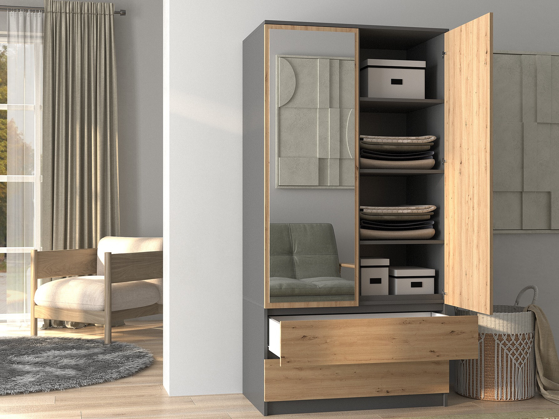 Garderobna omara Elbvelu 116 (Antracit + Artisan hrast)