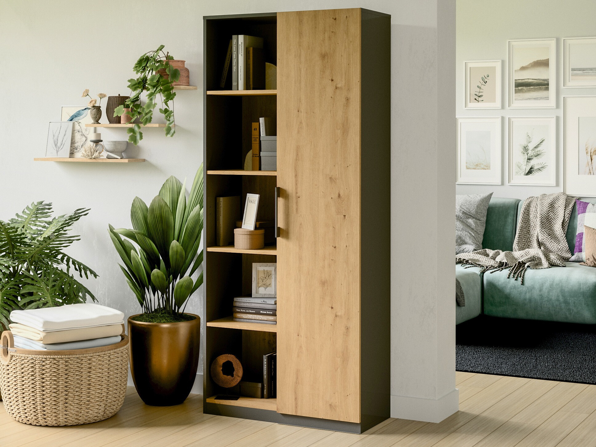 Regal Elbvelu 122 (Antracit + Artisan hrast)