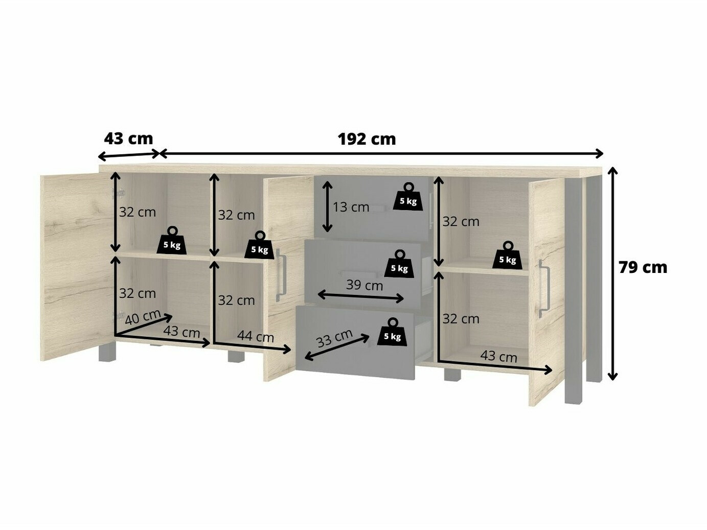 Komoda Tornua 106 (Temna smreka + Mat črna)