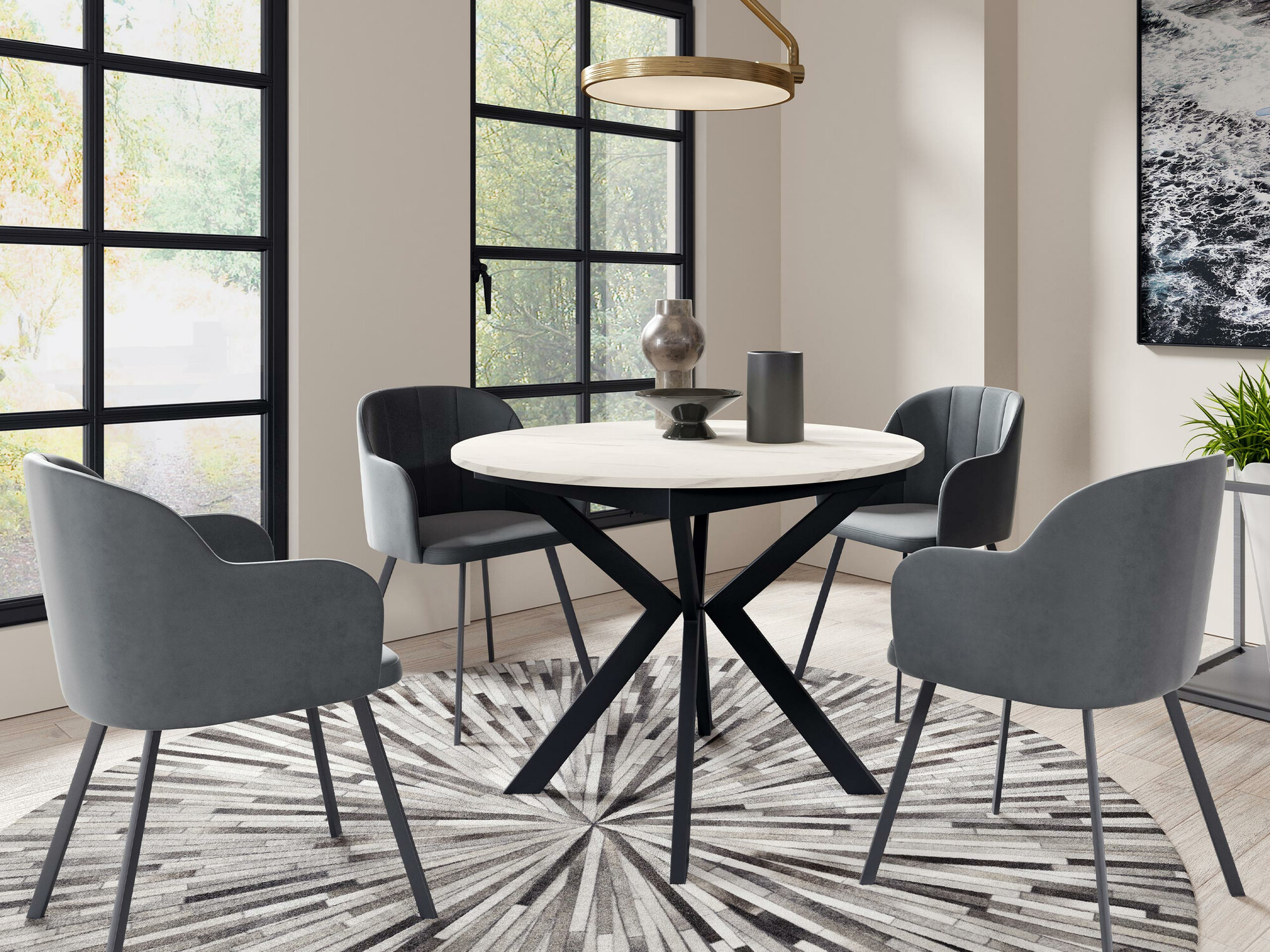 Miza Oswego 112 (Črna + Beli marmor)