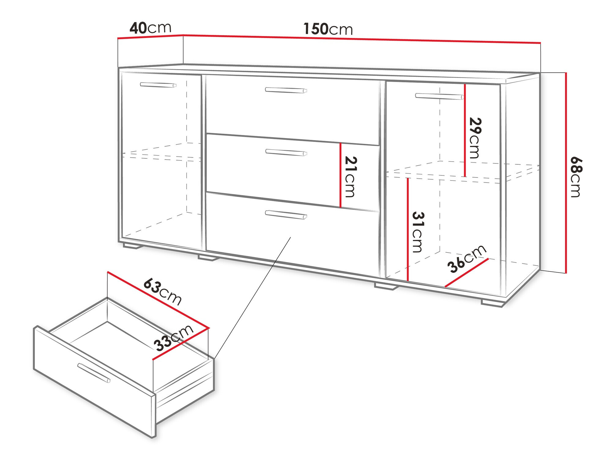 Komoda Sarasota 174 (Wotan hrast + Sijaj bela)