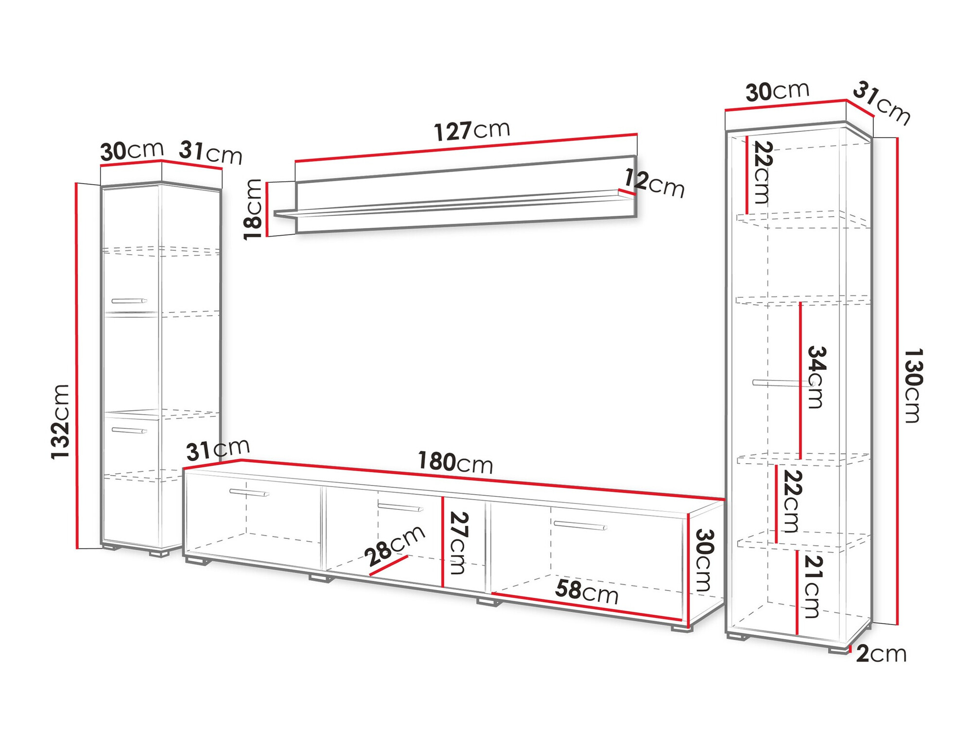 Komplet za dnevno sobo Sarasota 175 (Črna + Wotan hrast)