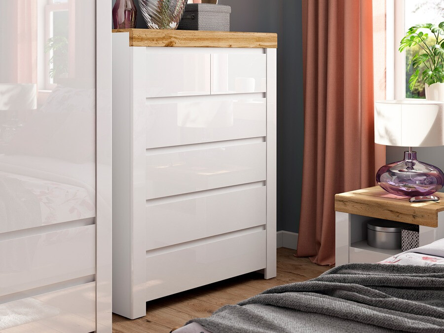 Komoda Sonsoru 114 (Bela + Sijaj bela + Wotan hrast)