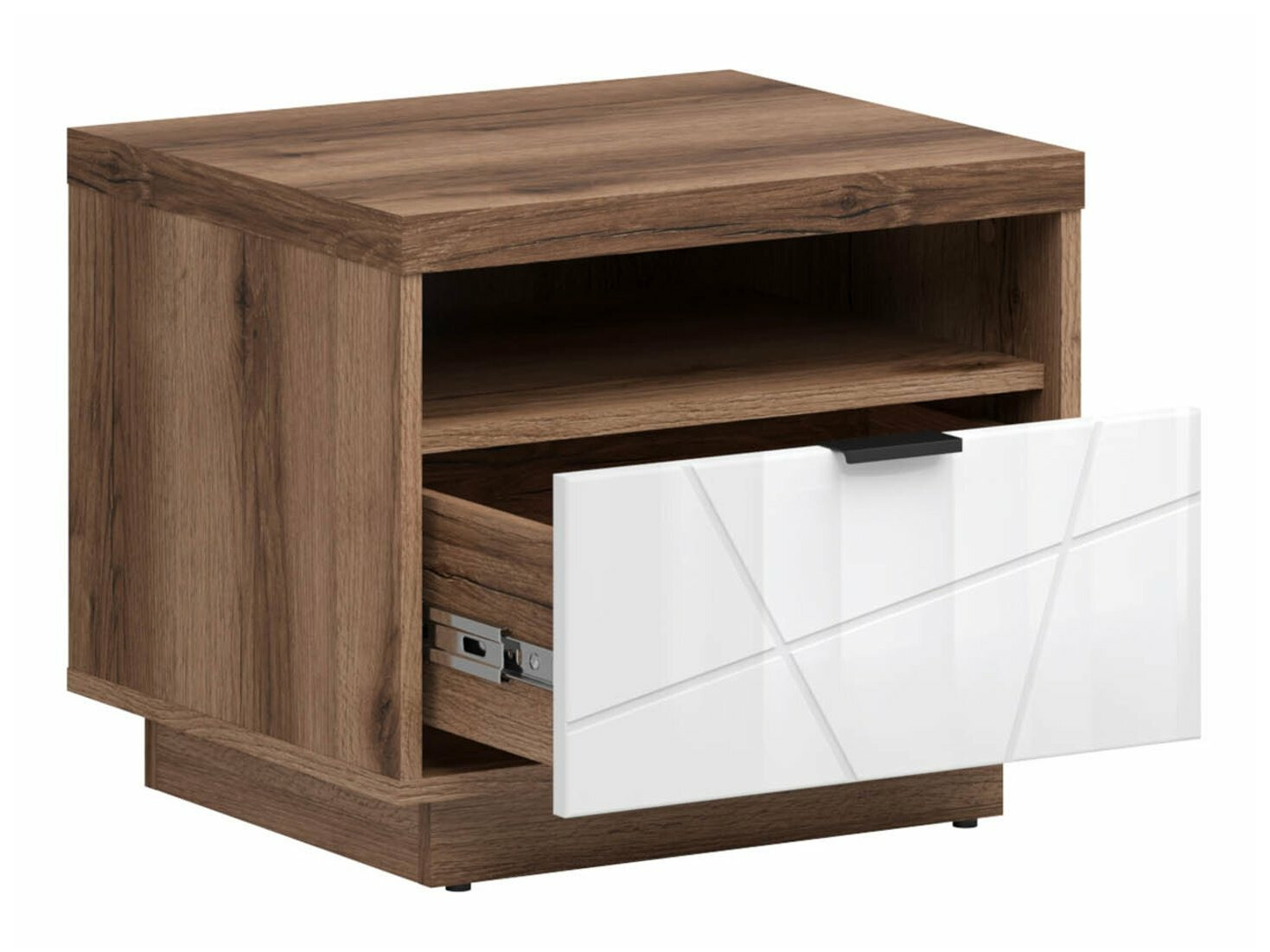 Nočna omarica Fivale 115 (Temni delano hrast + Sijaj bela)
