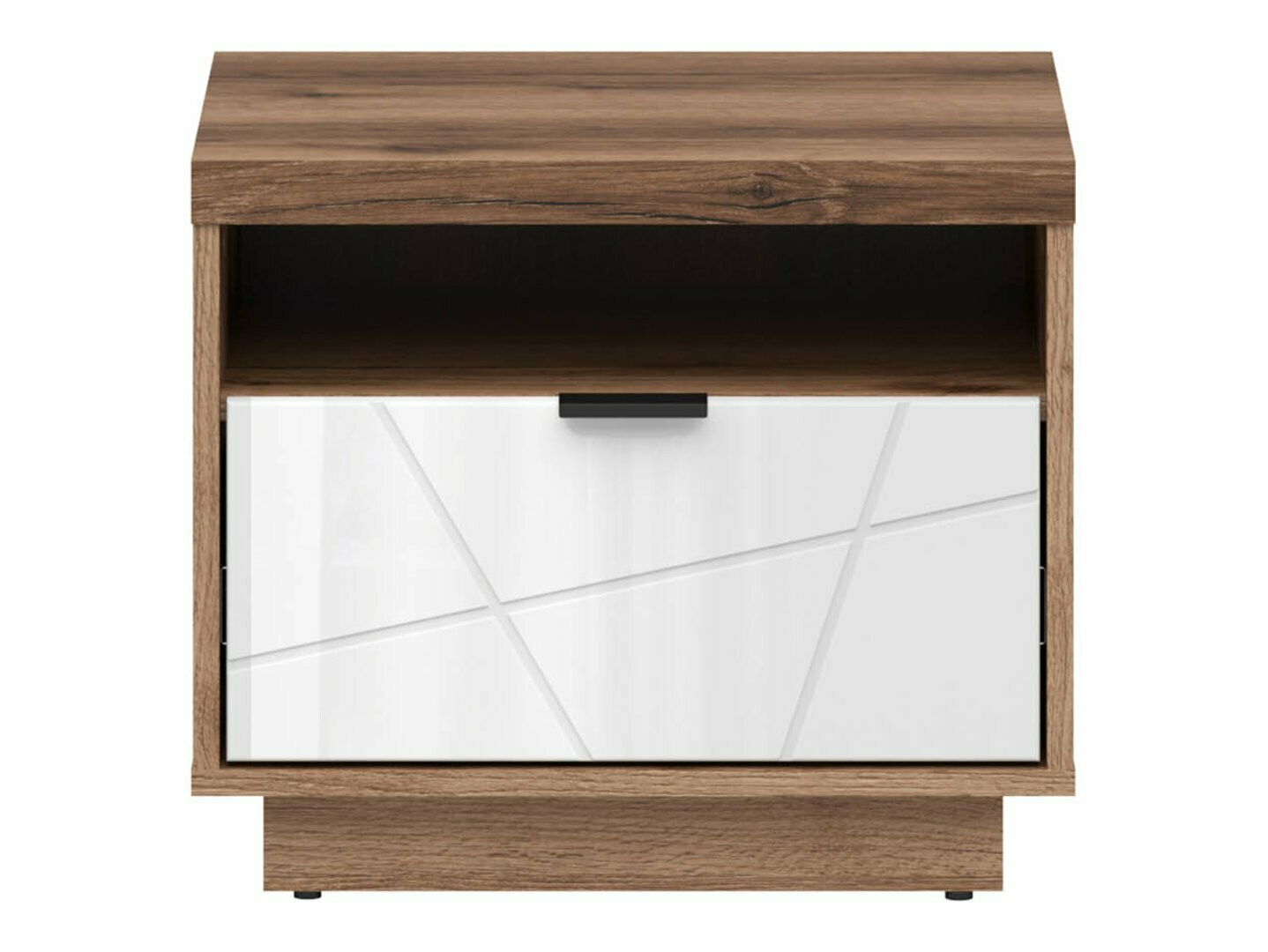 Nočna omarica Fivale 115 (Temni delano hrast + Sijaj bela)