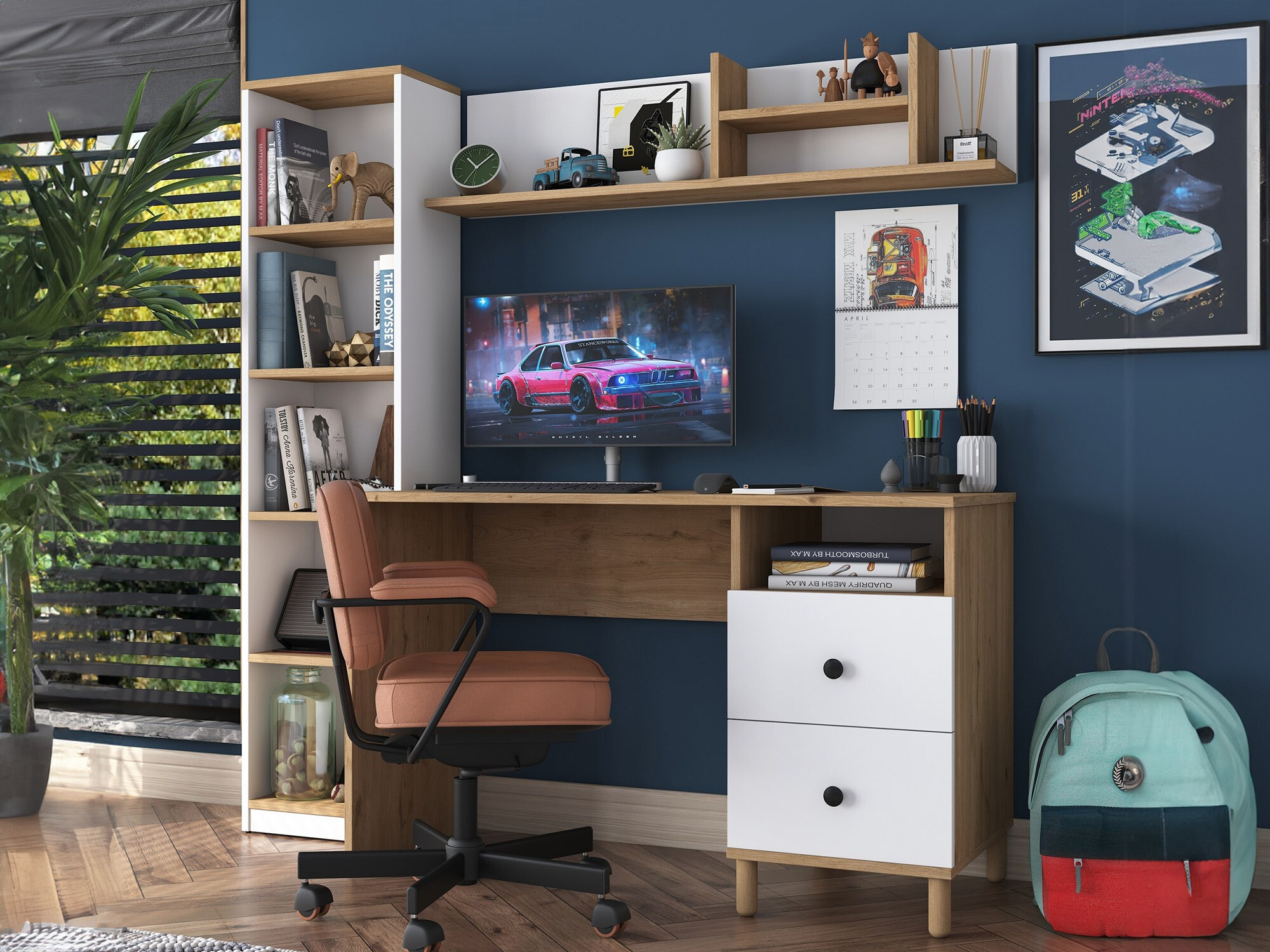 Komplet za domačo pisarno Catdelu 107 (Oreh + Bela)