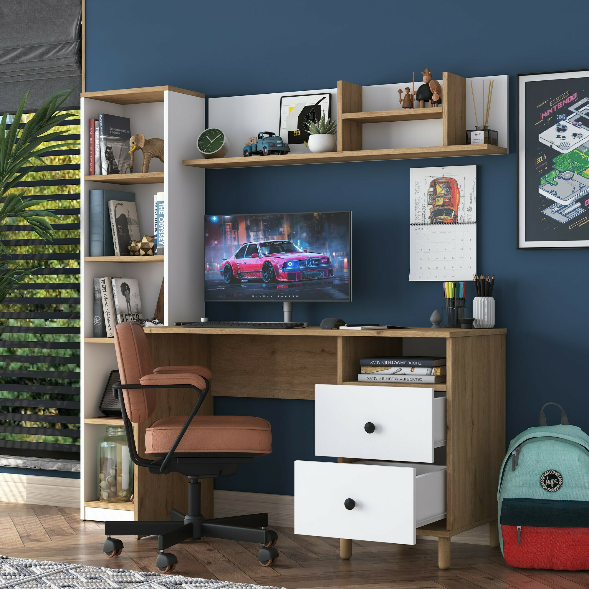 Komplet za domačo pisarno Catdelu 107 (Oreh + Bela)