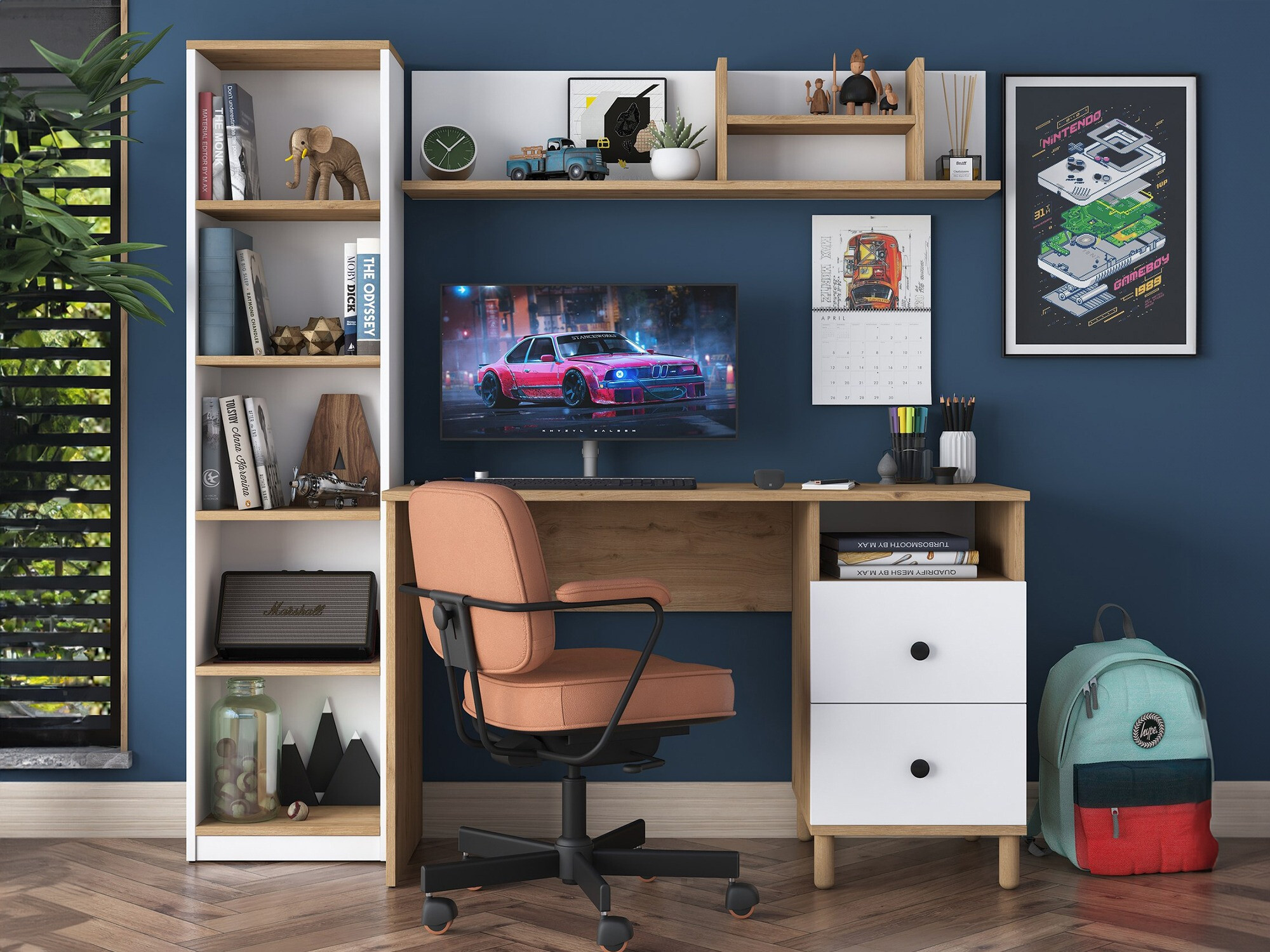 Komplet za domačo pisarno Catdelu 107 (Oreh + Bela)