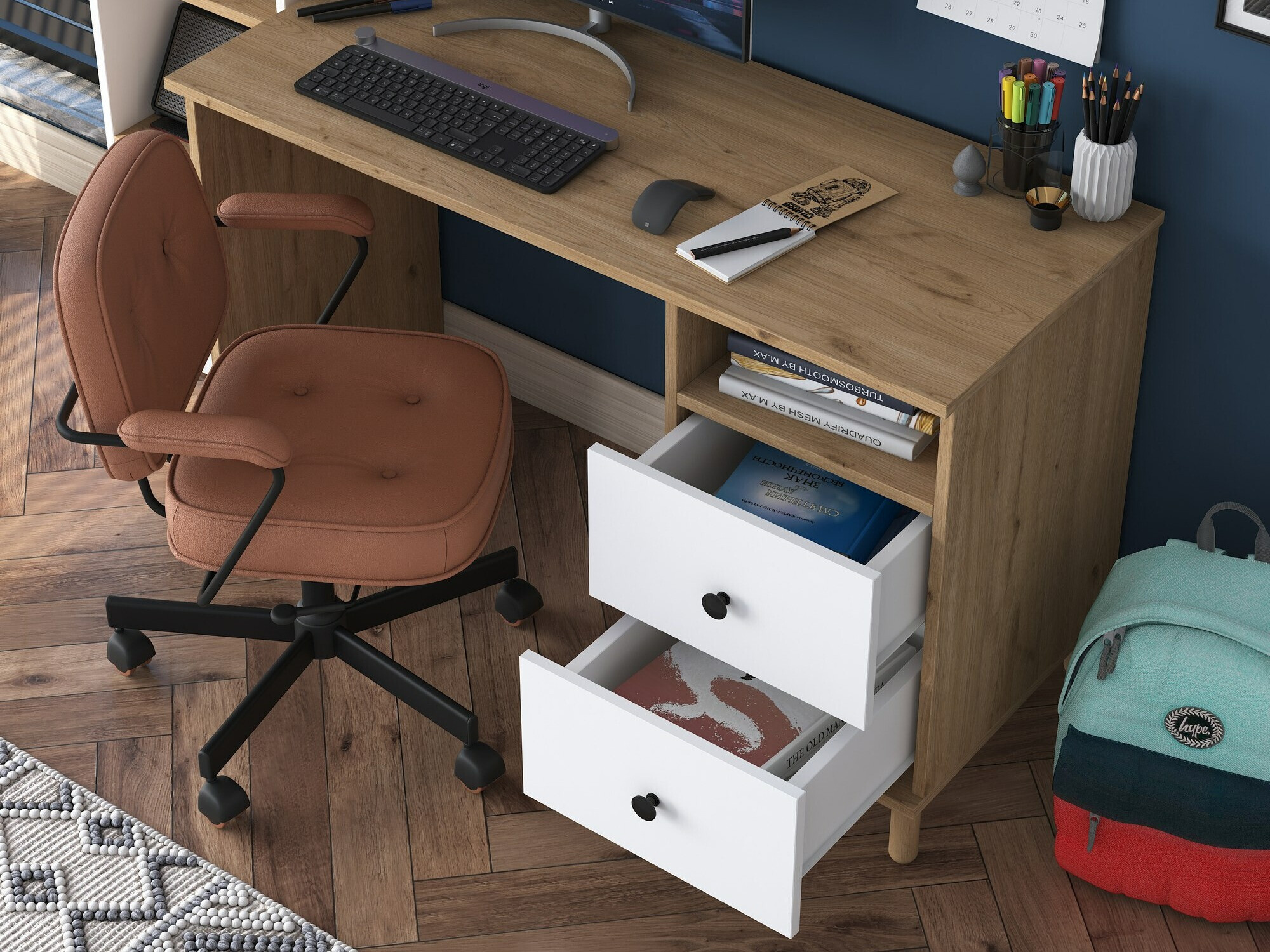 Komplet za domačo pisarno Catdelu 107 (Oreh + Bela)