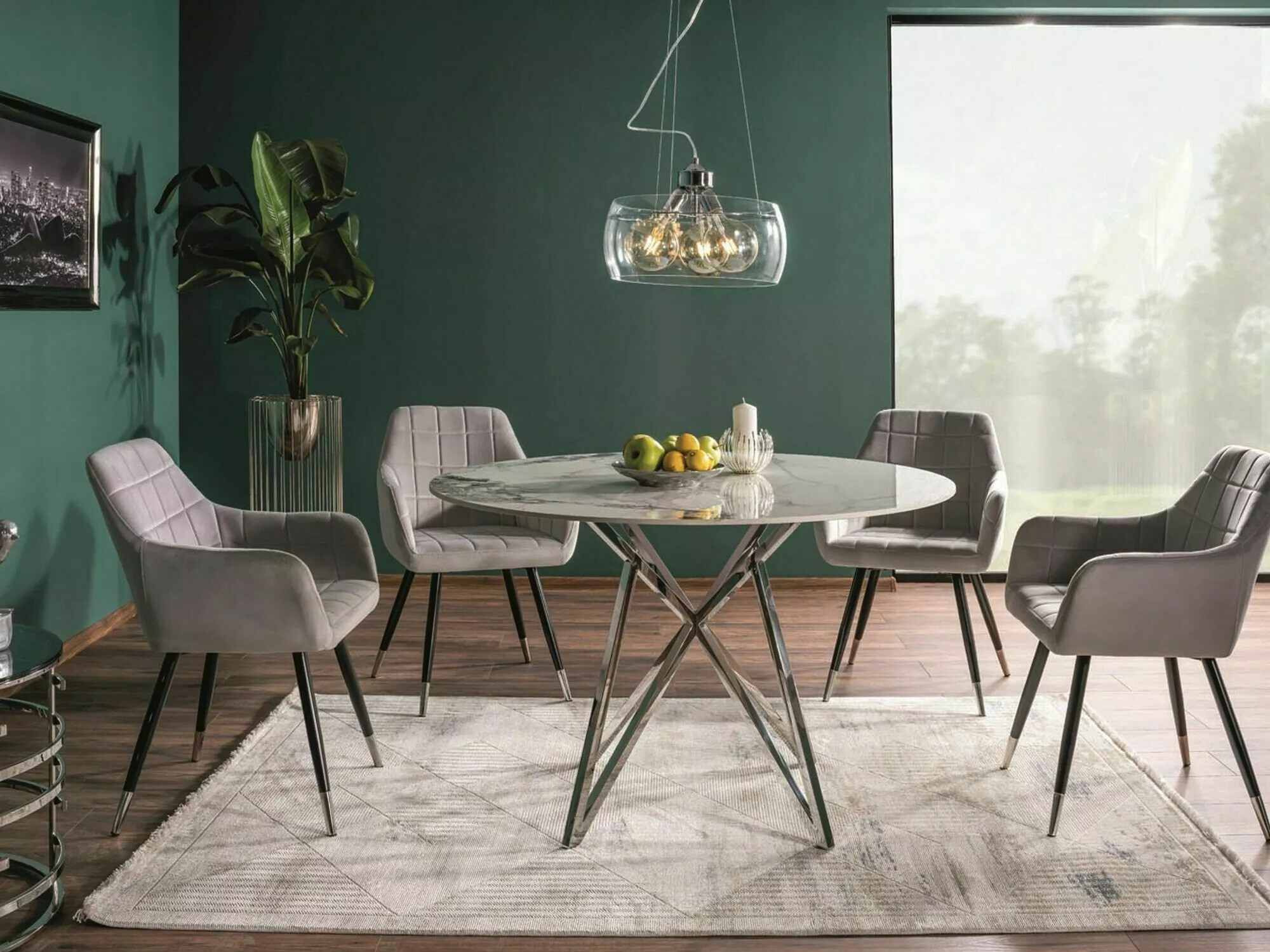 Miza Detroit 339 (Beli marmor + Srebrna)